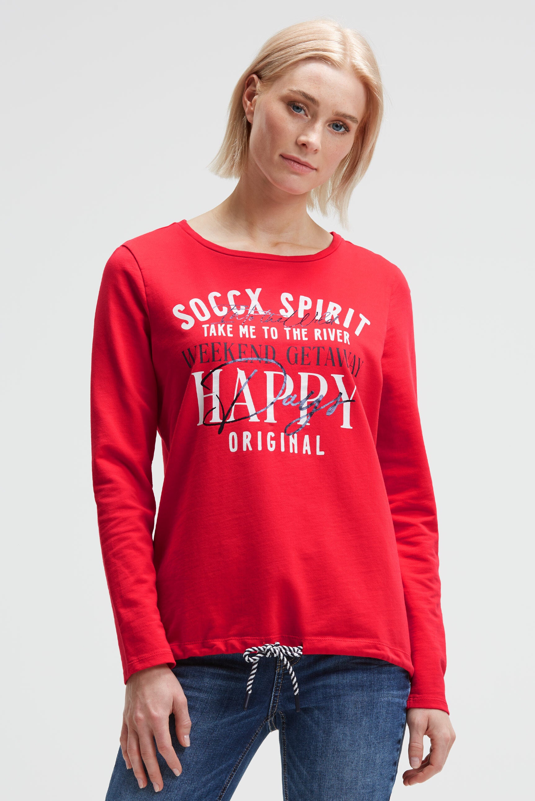 Sweatshirt z grafiką i sznurkiem w dole