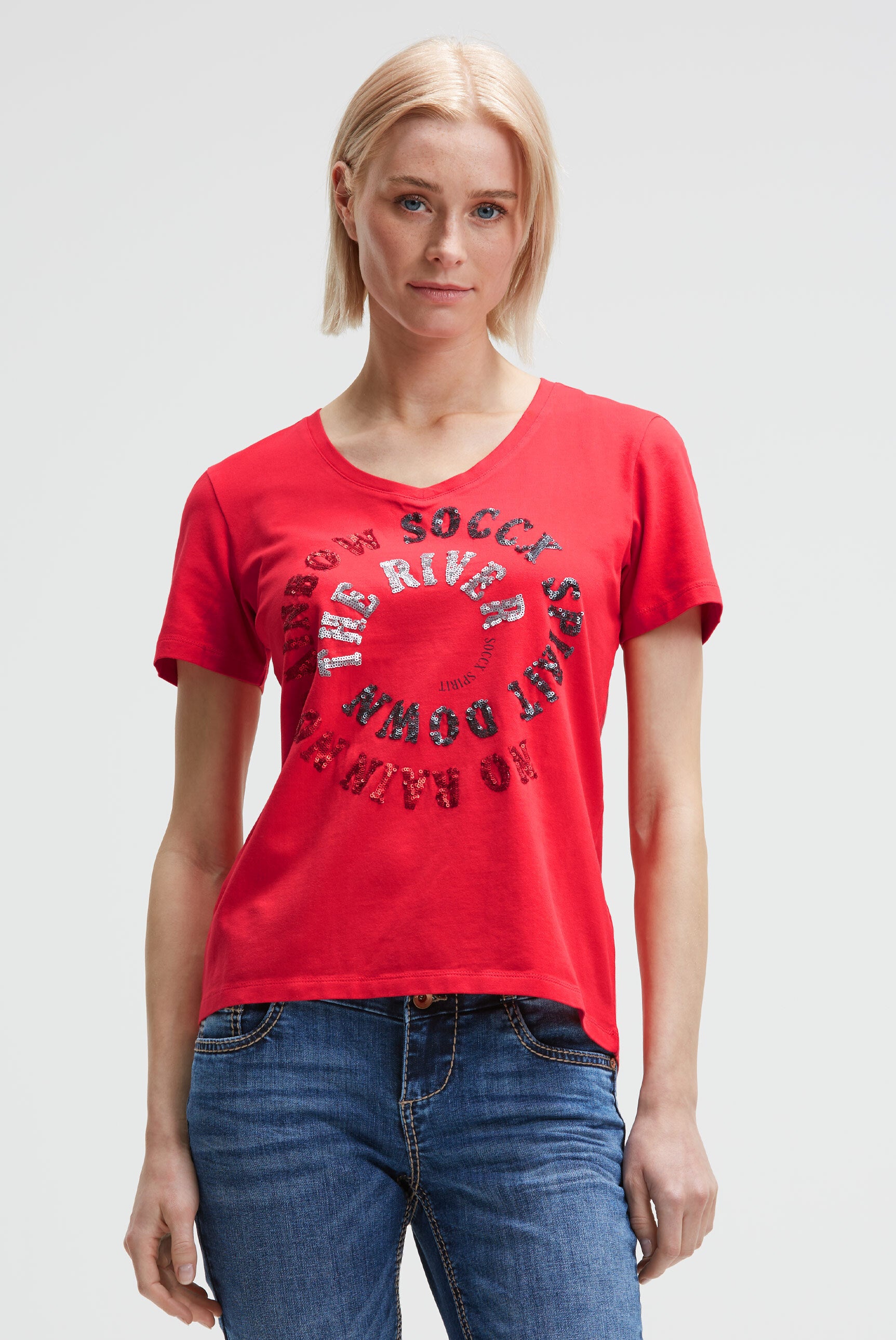 T-shirt z nadrukiem i detalami z cekinów