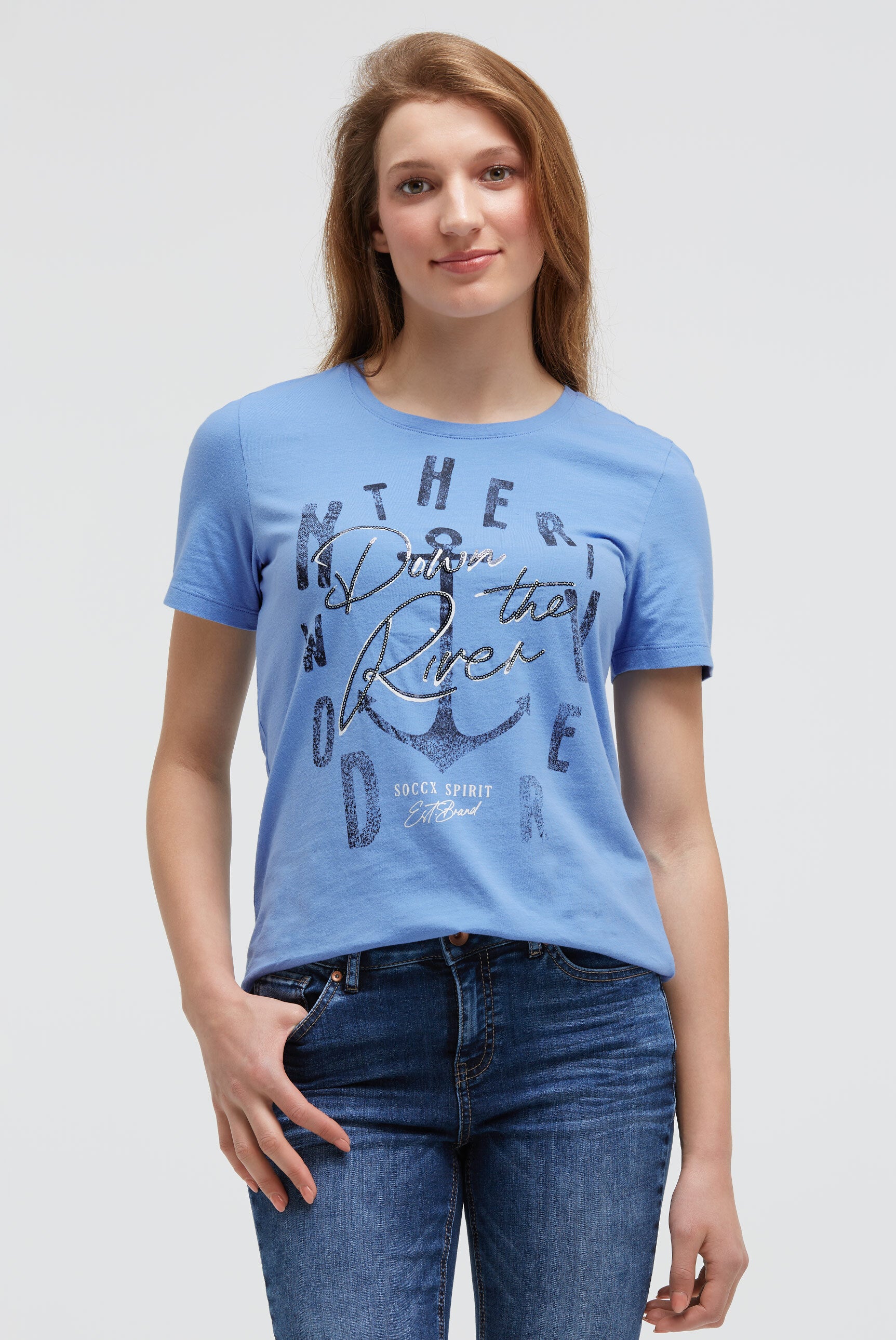 T-shirt z nadrukiem i detalami z cekinów