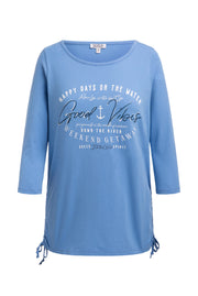 Koszulka z okrągłym dekoltem, rękawy 3/4 i marszczenie po bokach