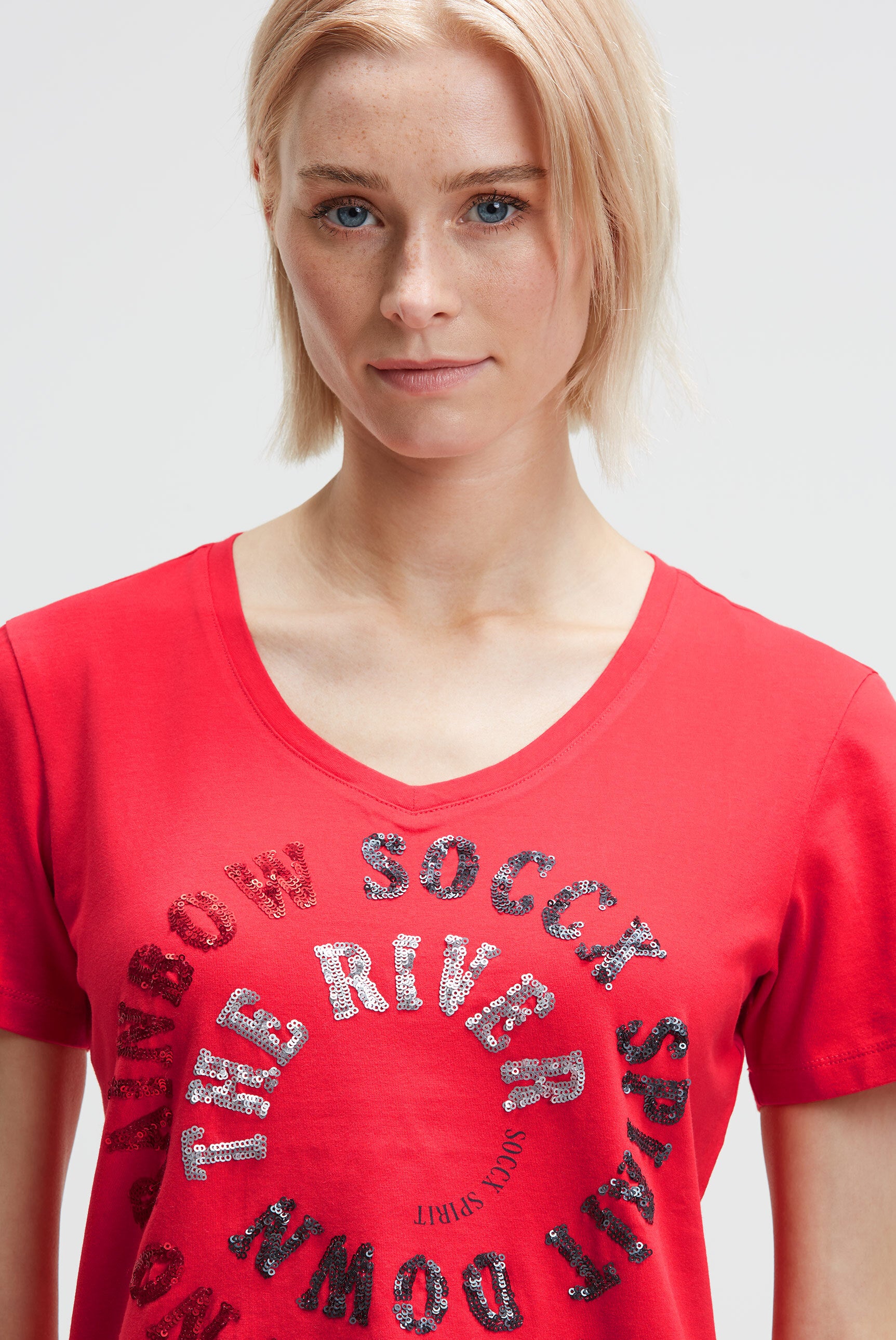 T-shirt z nadrukiem i detalami z cekinów - 4