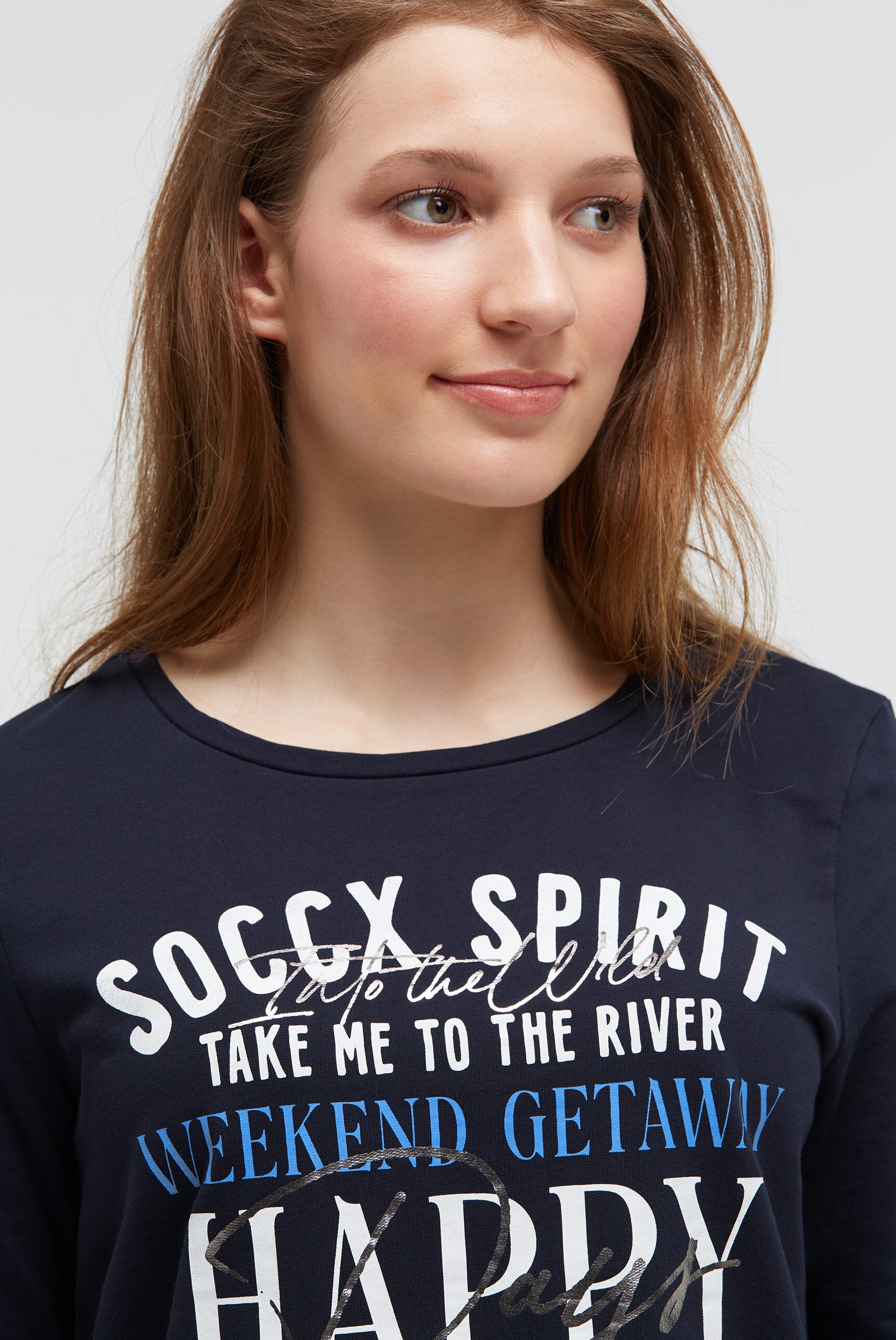 Sweatshirt z grafiką i sznurkiem w dole