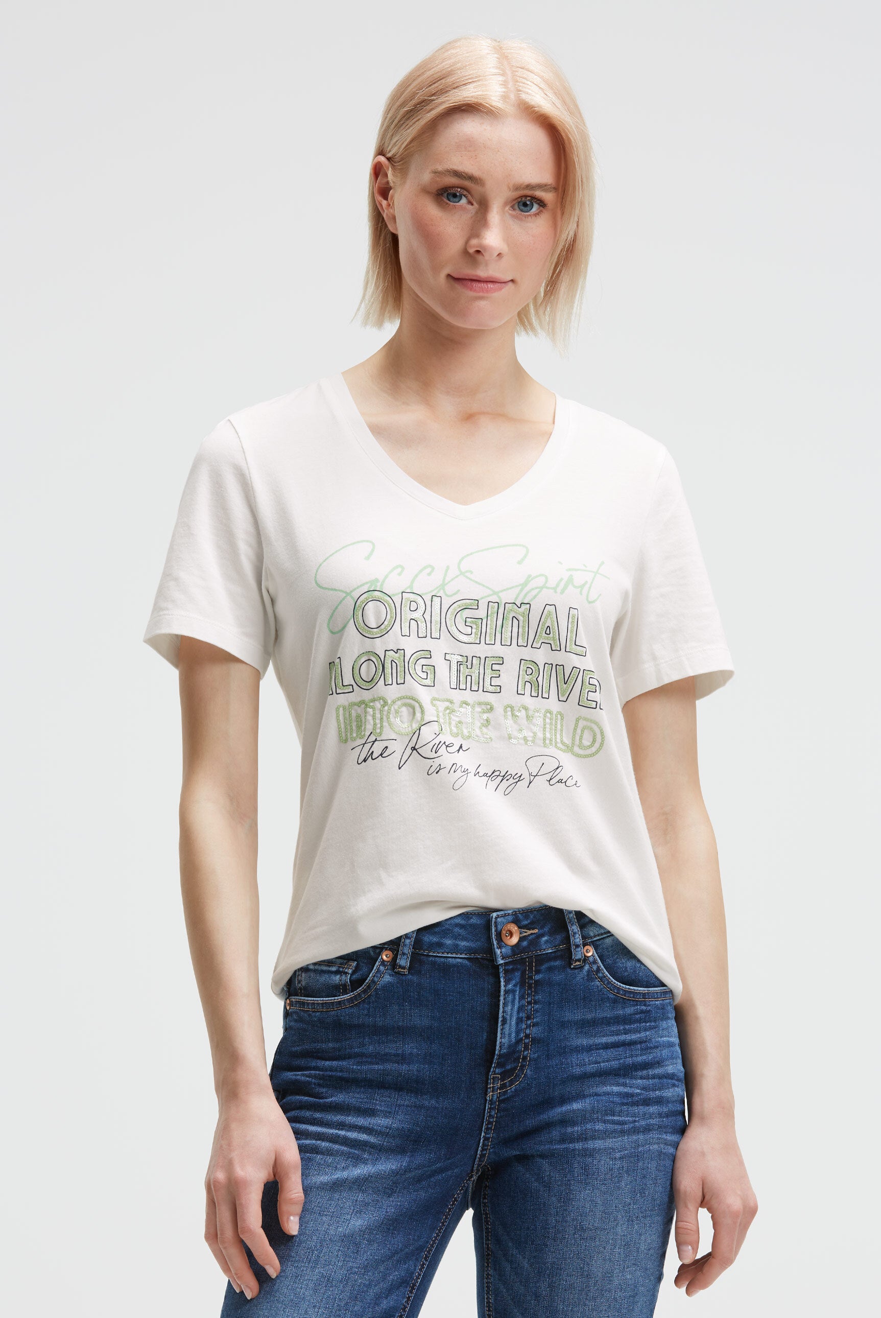 T-shirt z nadrukiem i detalami z cekinów - 2