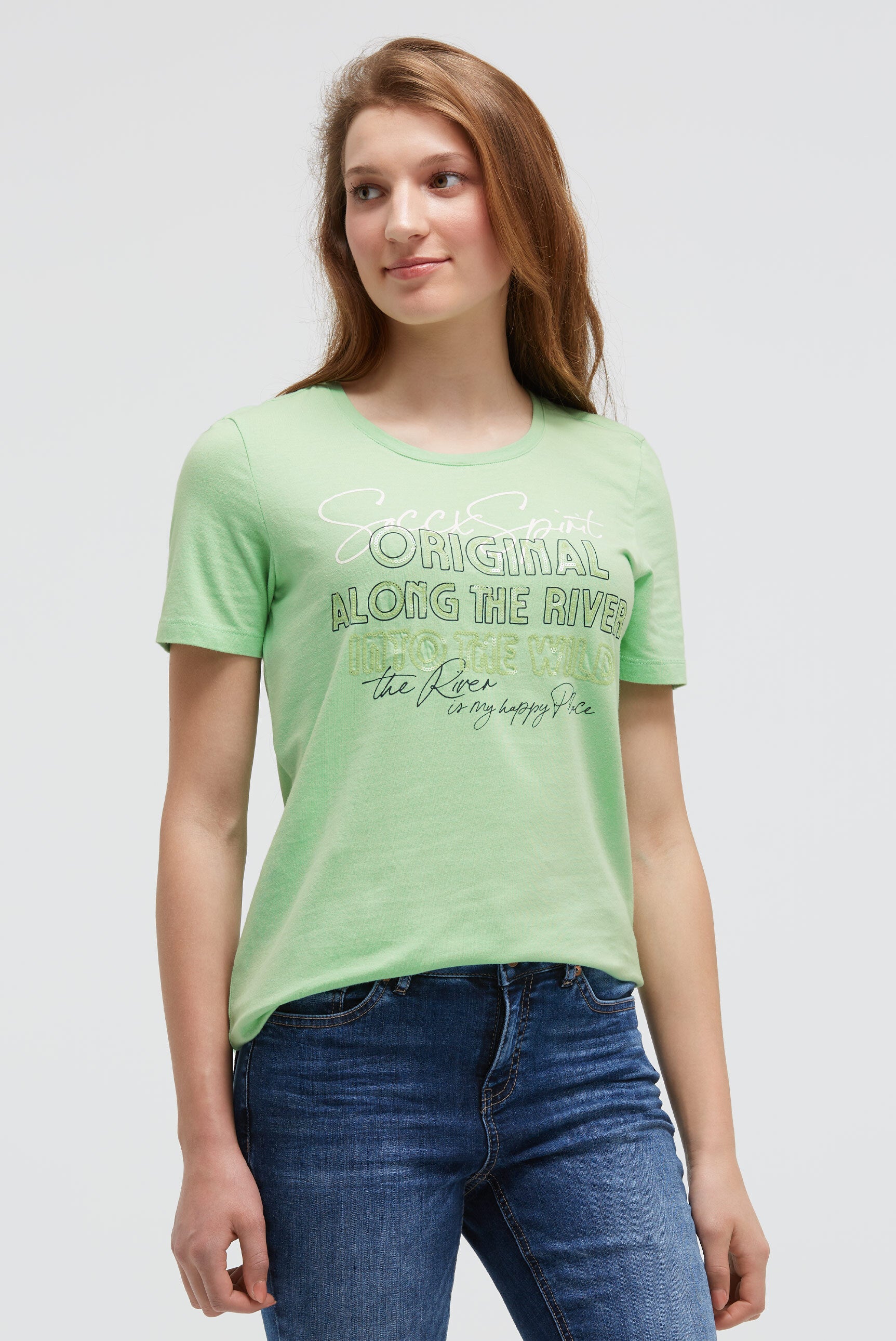 T-shirt z nadrukiem i detalami z cekinów - 2