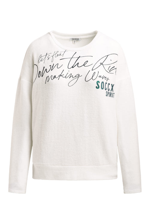 Flauschpullover mit Wording Print ivory