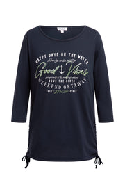 Koszulka z okrągłym dekoltem, rękawy 3/4 i marszczenie po bokach