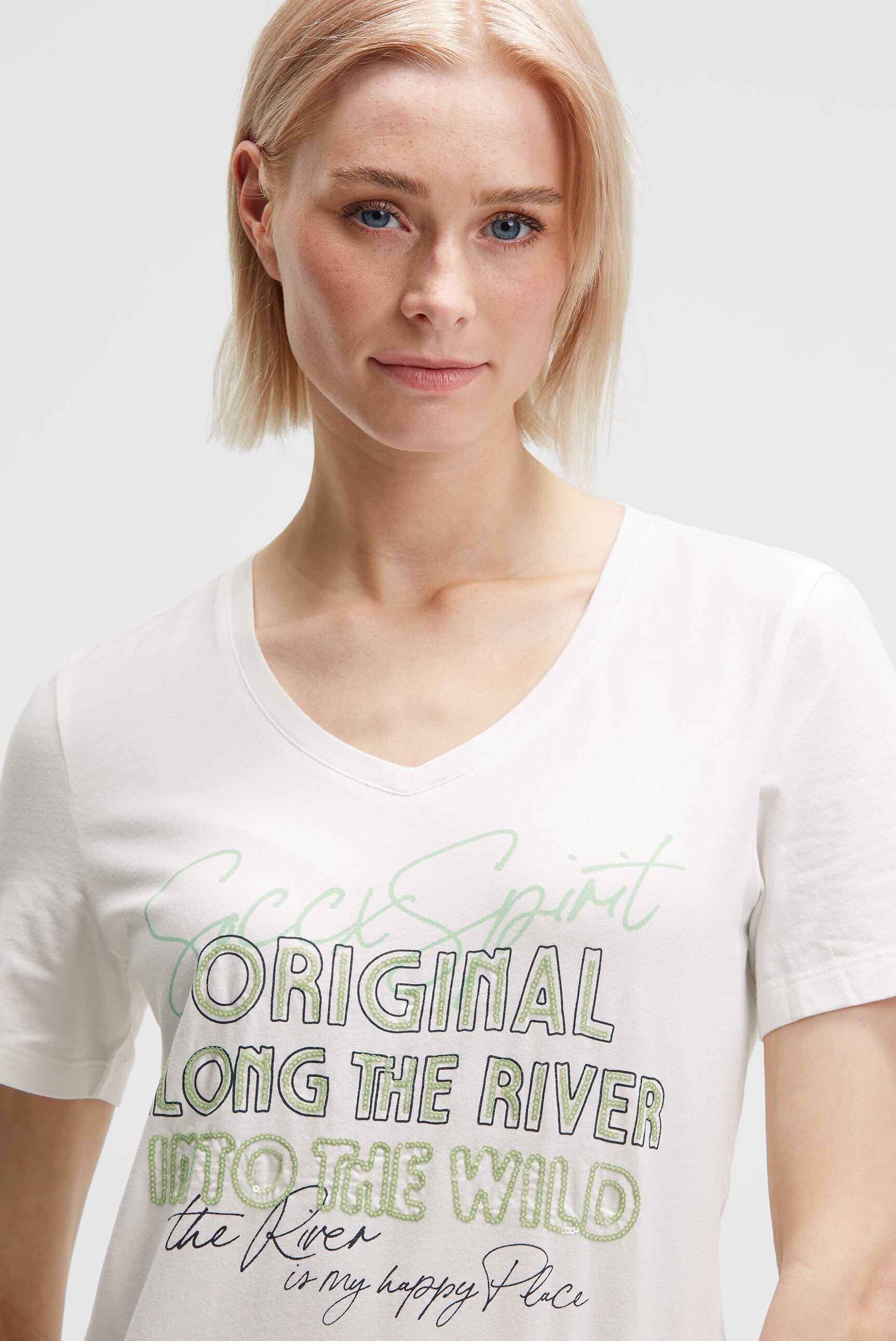 T-shirt z nadrukiem i detalami z cekinów - 4