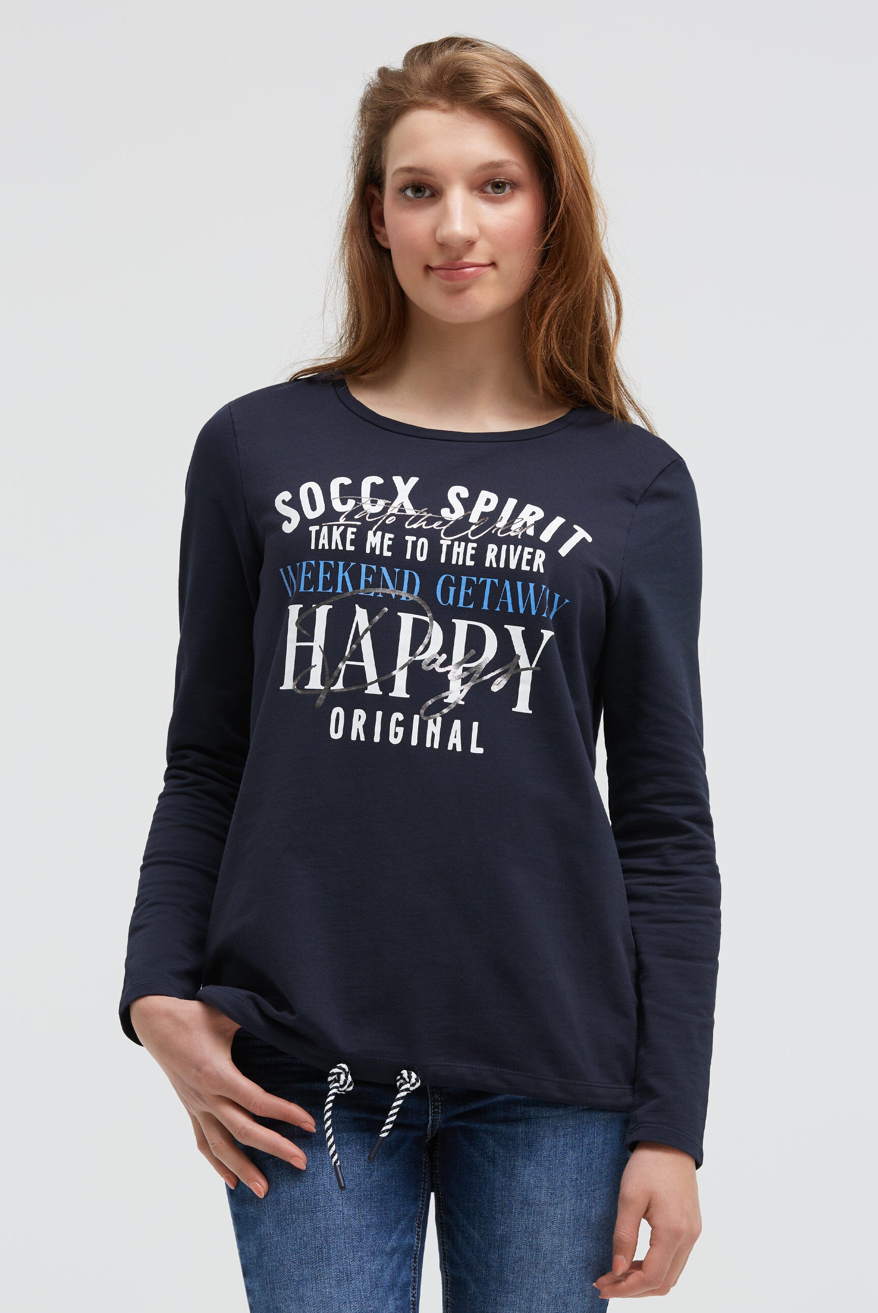 Sweatshirt z grafiką i sznurkiem w dole