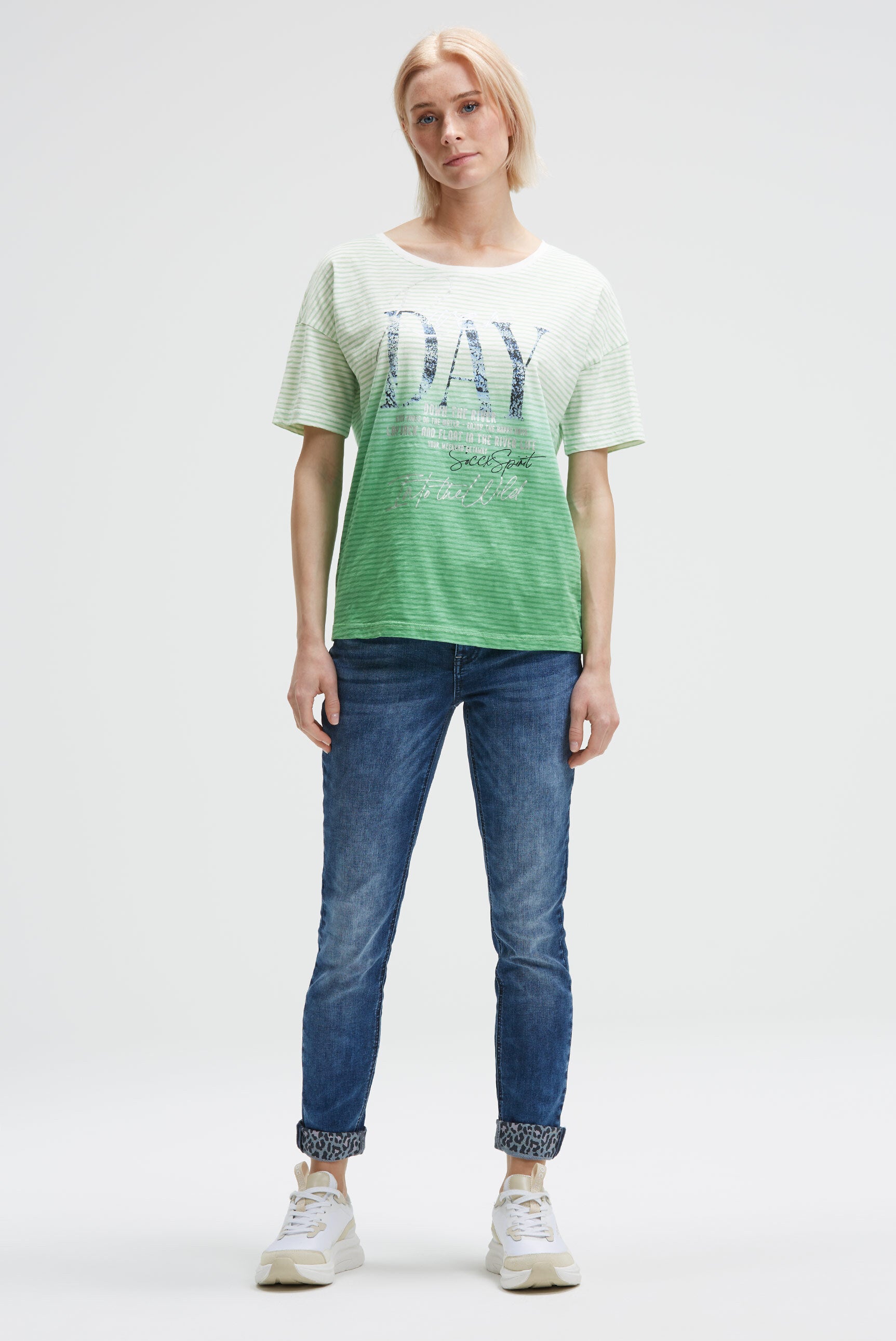 Koszulka w paski z efektem dip-dye i grafiką - 3