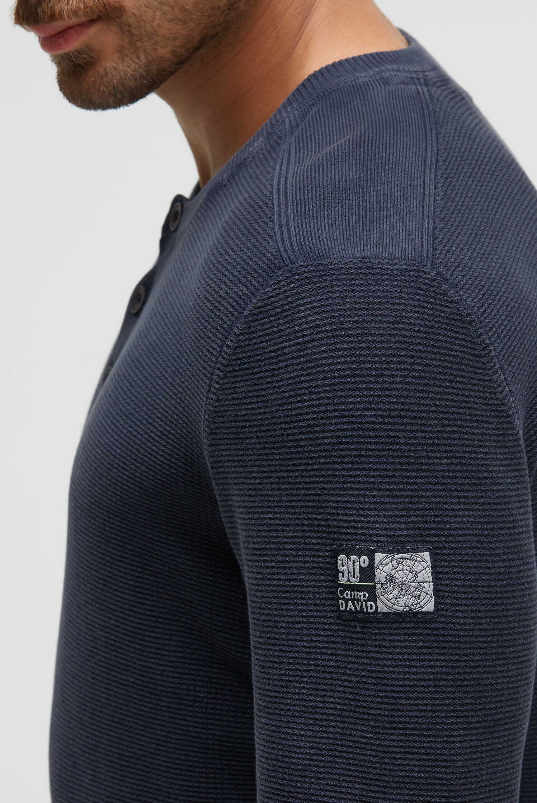 Henley-Pullover Stone Washed blue navy