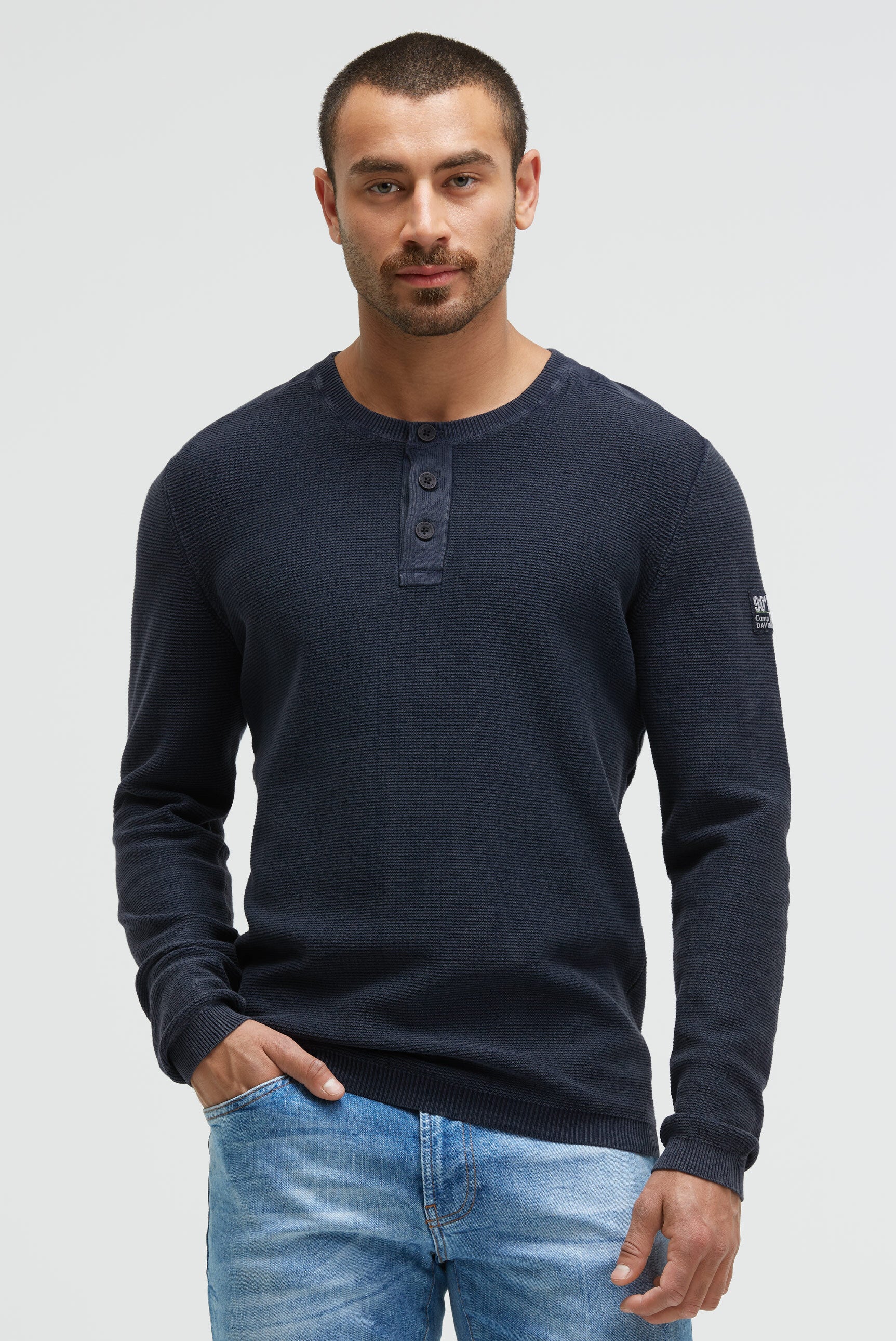 Henley-Pullover Stone Washed blue navy - 2