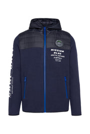 Sweter rozpinany z pikowaną kapturem i nadrukami z logo