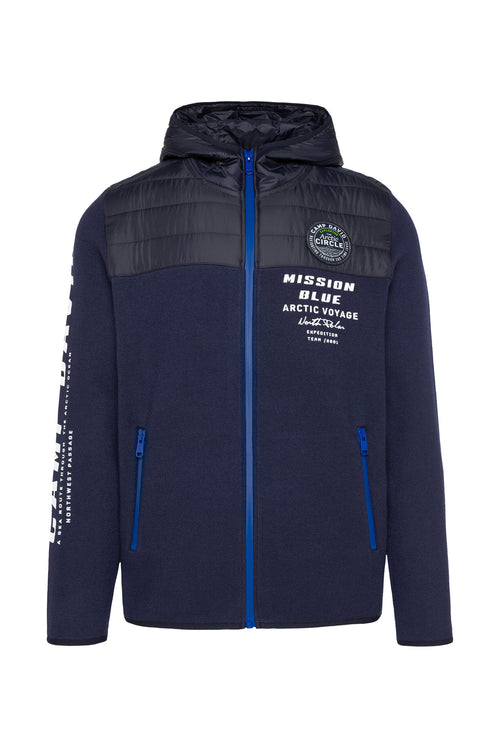Sweter rozpinany z pikowaną kapturem i nadrukami z logo