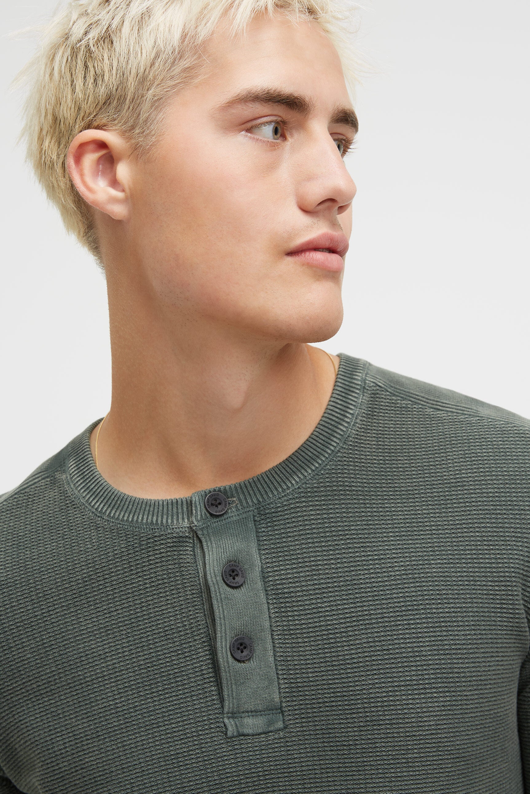 Henley-Pullover Stone Washed dark forest