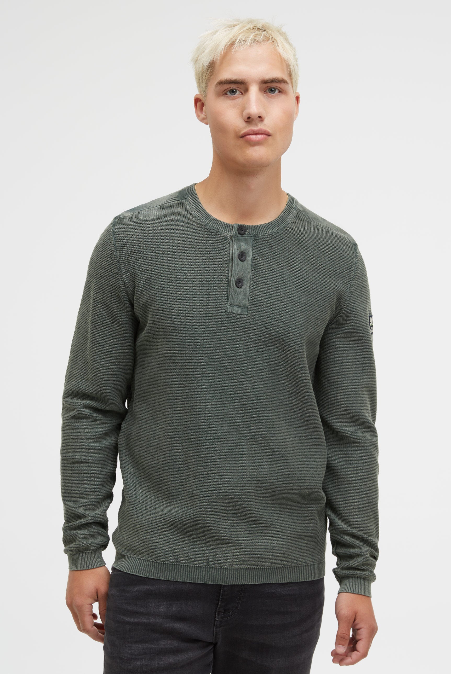 Henley-Pullover Stone Washed dark forest - 2