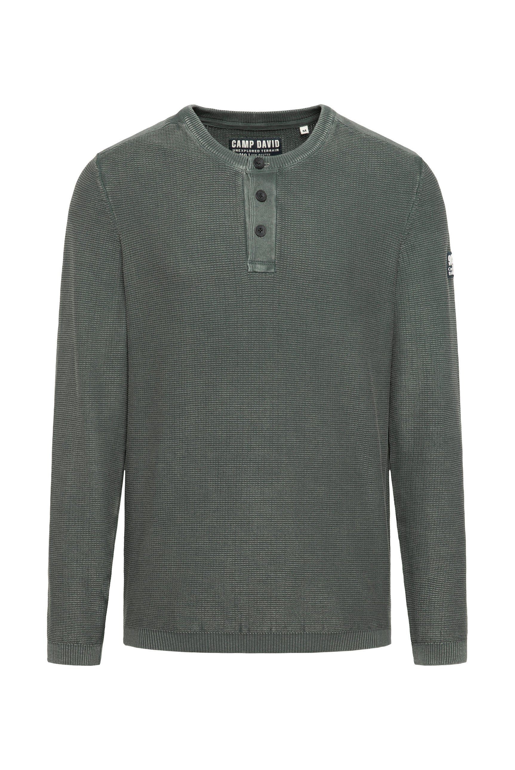 Henley-Pullover Stone Washed dark forest - 1