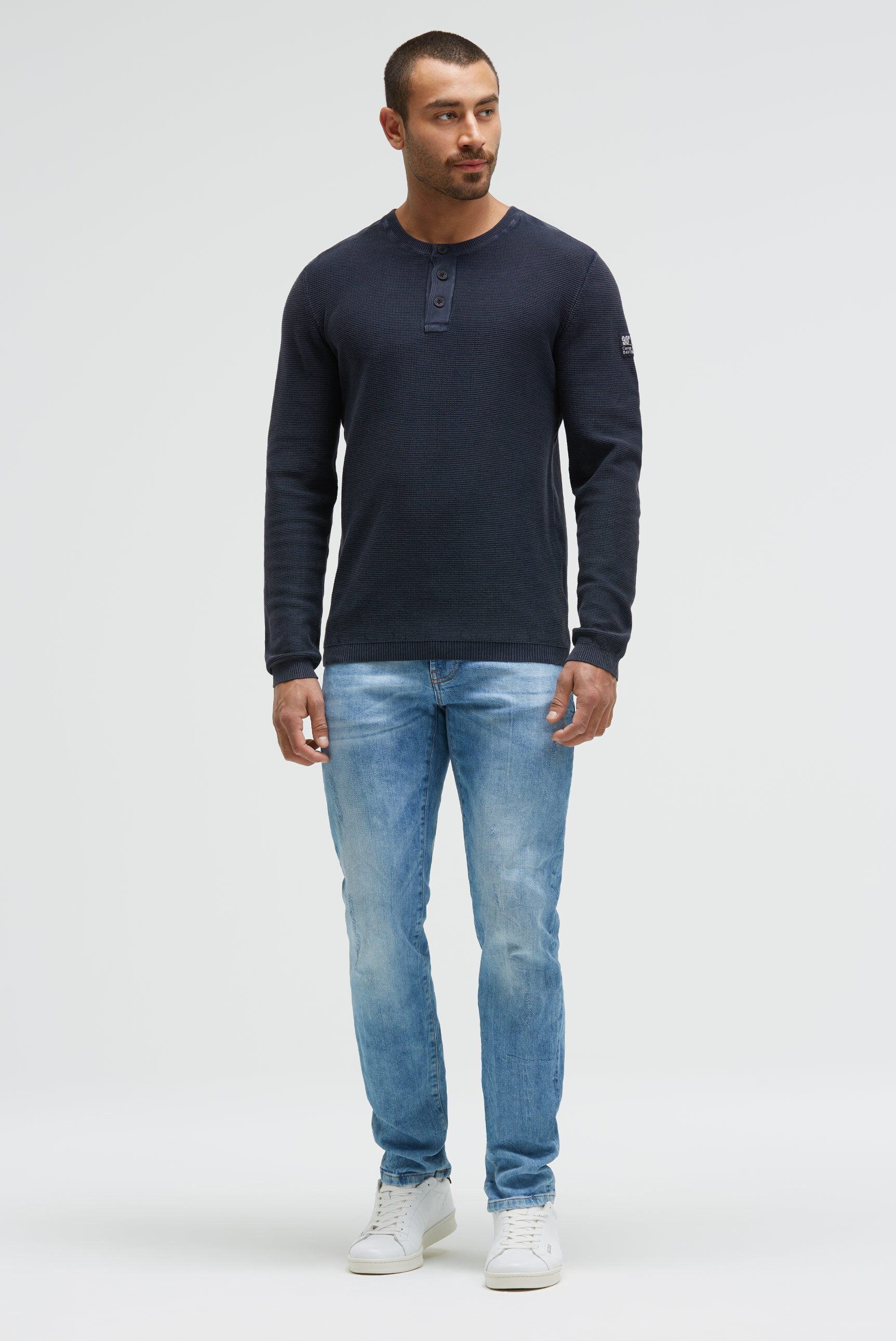 Henley-Pullover Stone Washed blue navy - 3