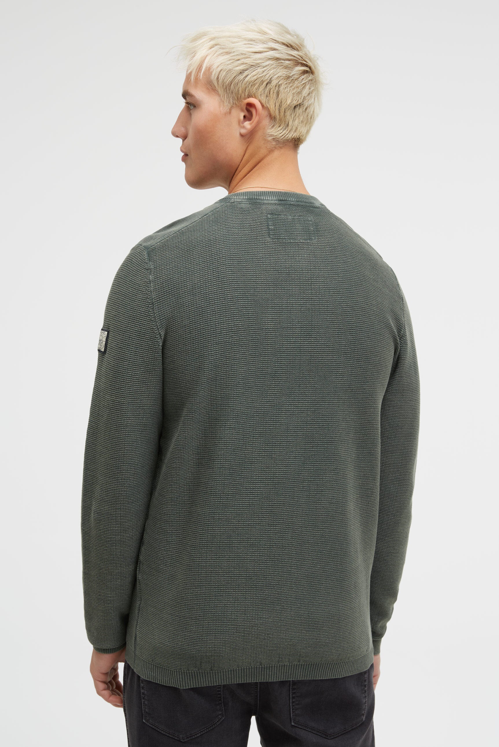 Henley-Pullover Stone Washed dark forest