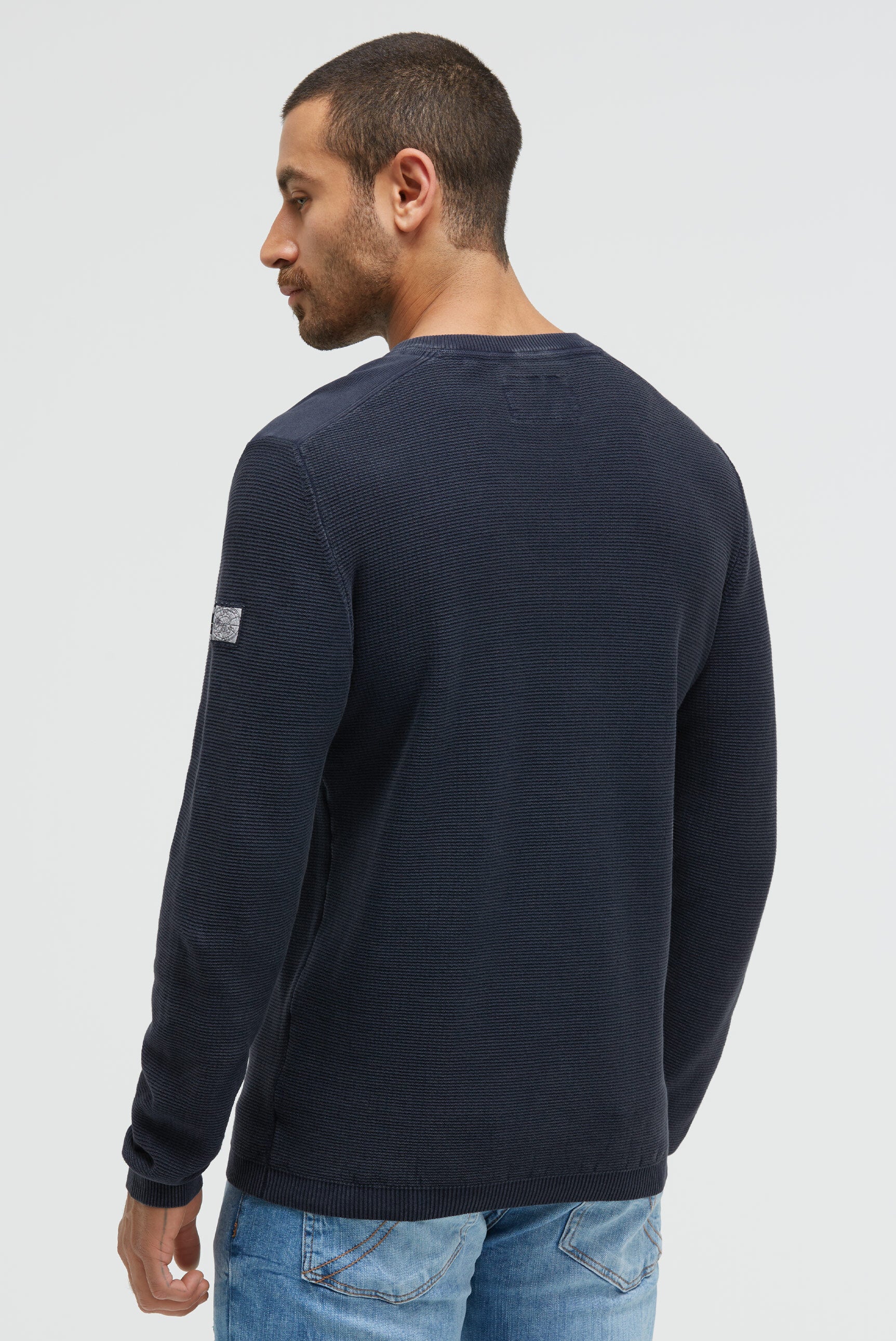 Henley-Pullover Stone Washed blue navy