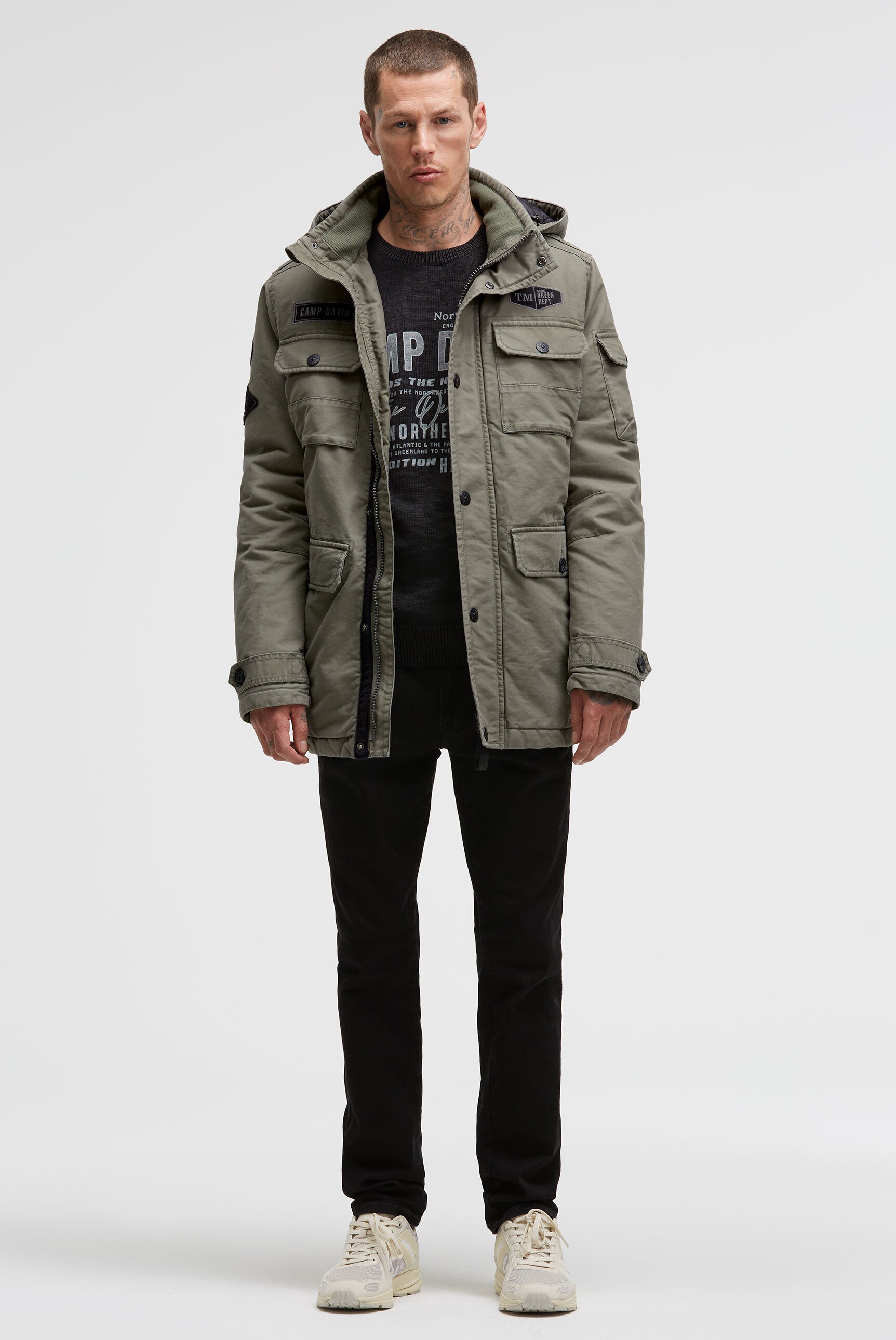 Pikowana Fieldjacket z klapowanymi kieszeniami i kapturem - 3