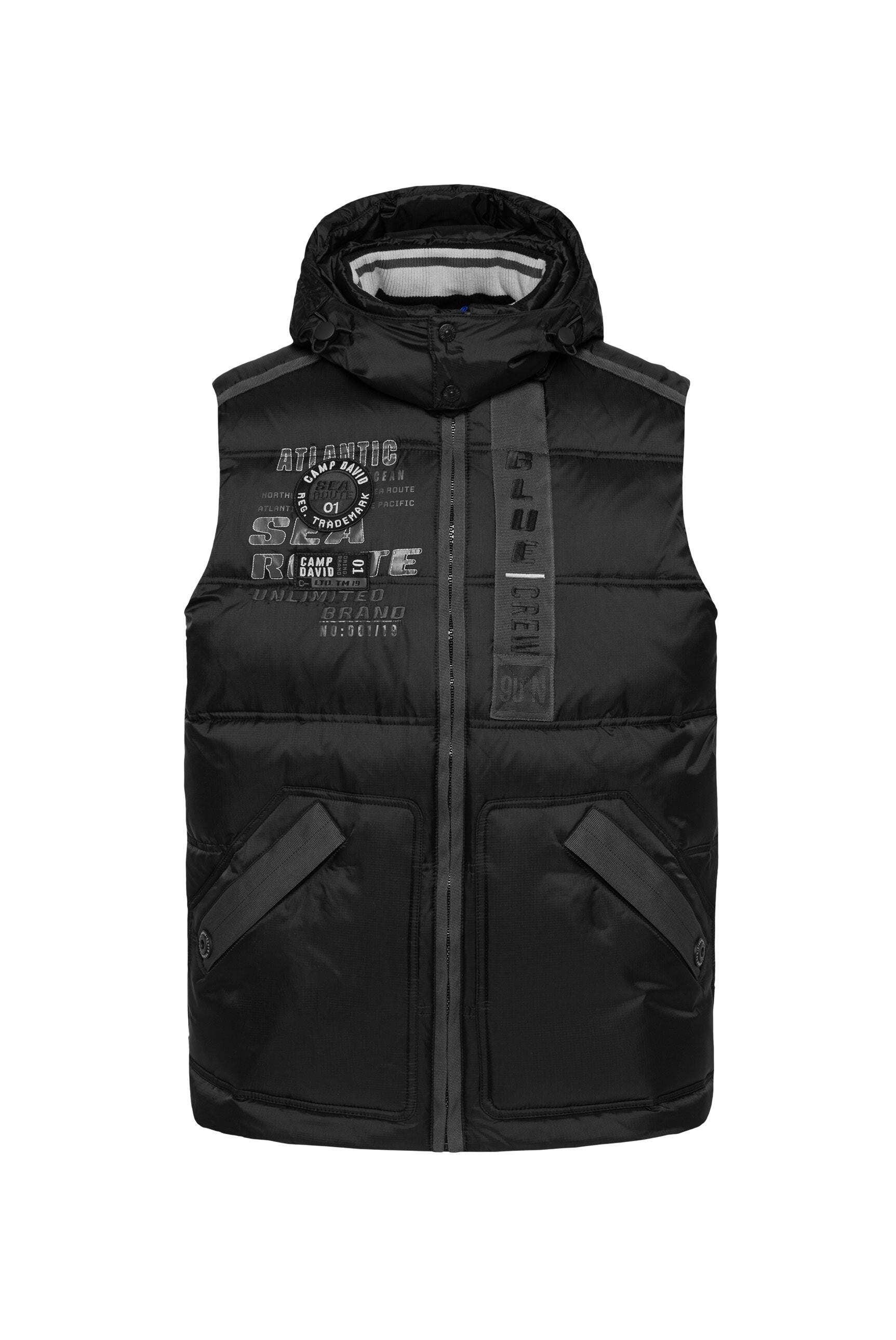 Pikowana kamizelka z taśmami, nadrukami i kapturem - 1