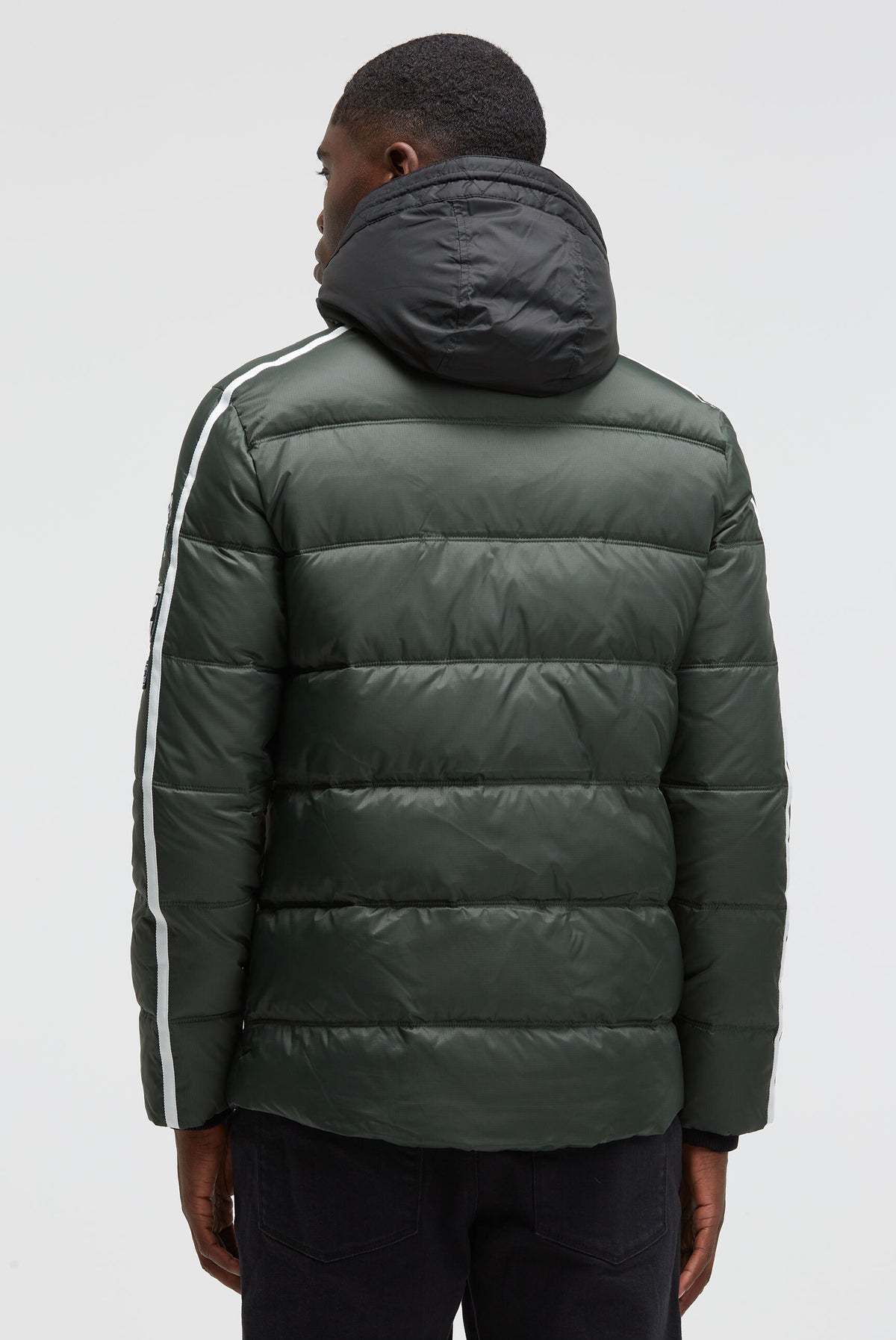 Lange Steppjacke mit Tapes, Patches und Kapuze dark forest - 5