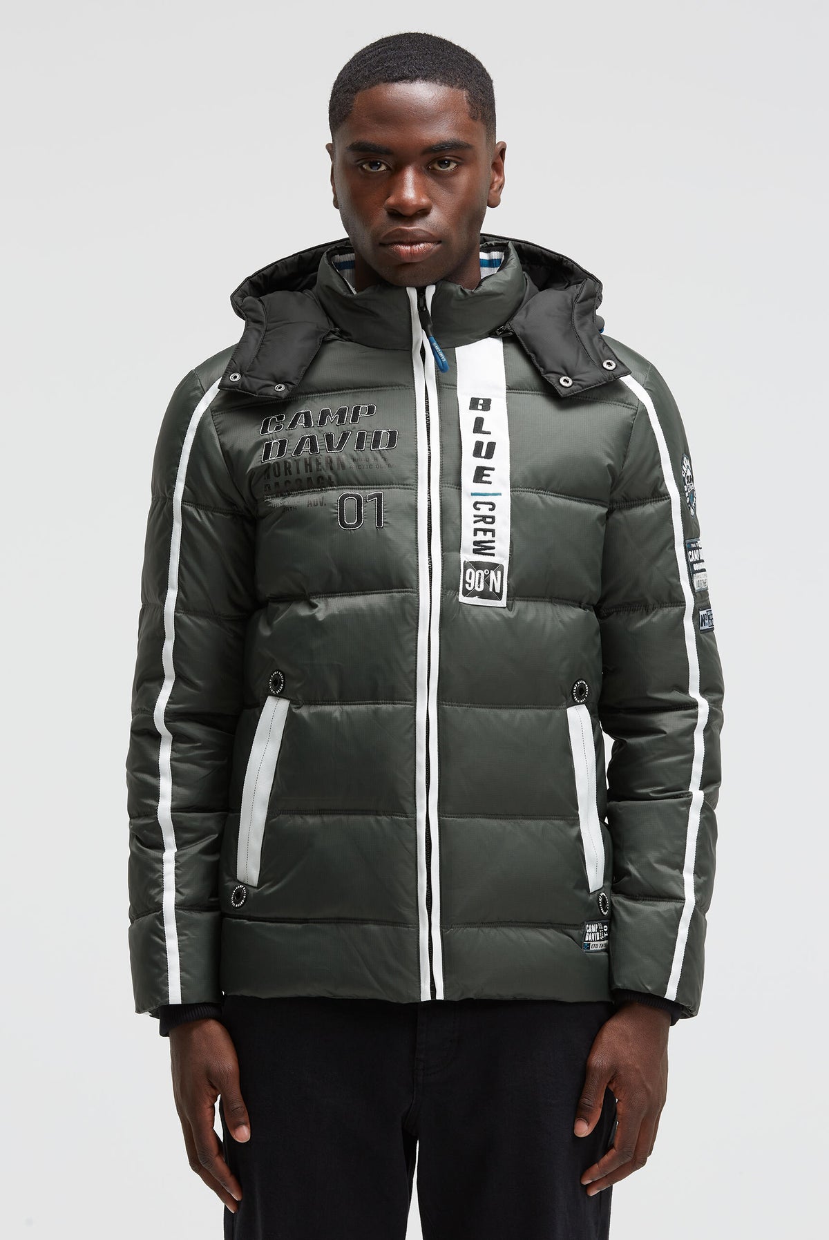 Lange Steppjacke mit Tapes, Patches und Kapuze dark forest - 2