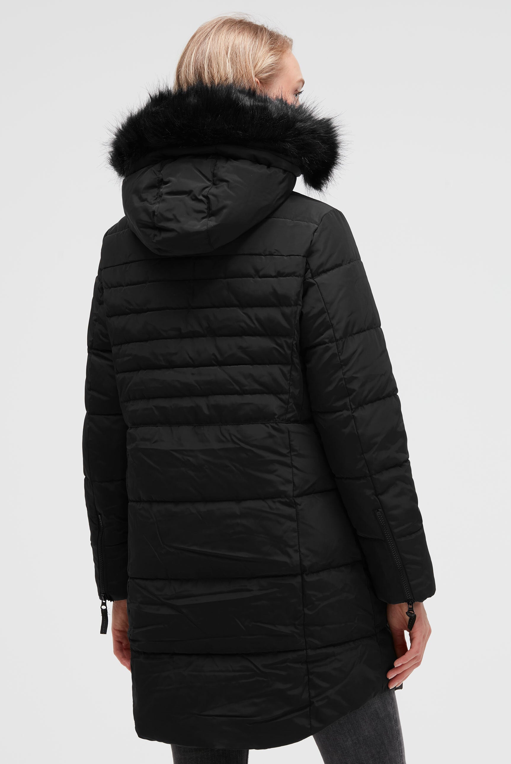 Pikowana parka z odpinanym kapturem i sztucznym futrem - 5