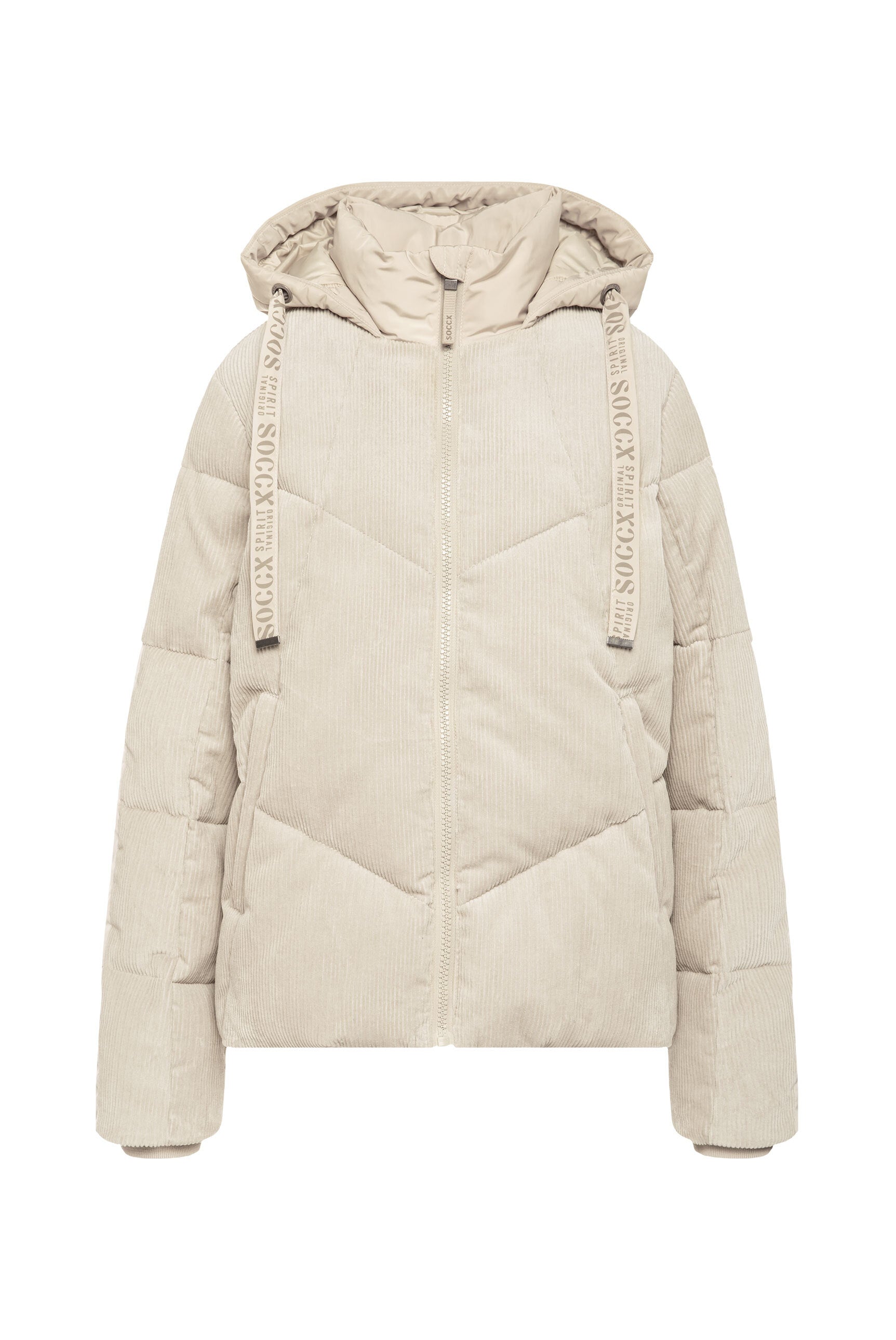 Krótka, pikowana kurtka sztruksowa w tonalnym połączeniu materiałów