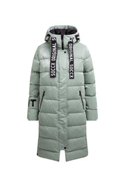 Błyszcząca pikowana parka z wzorami z logo