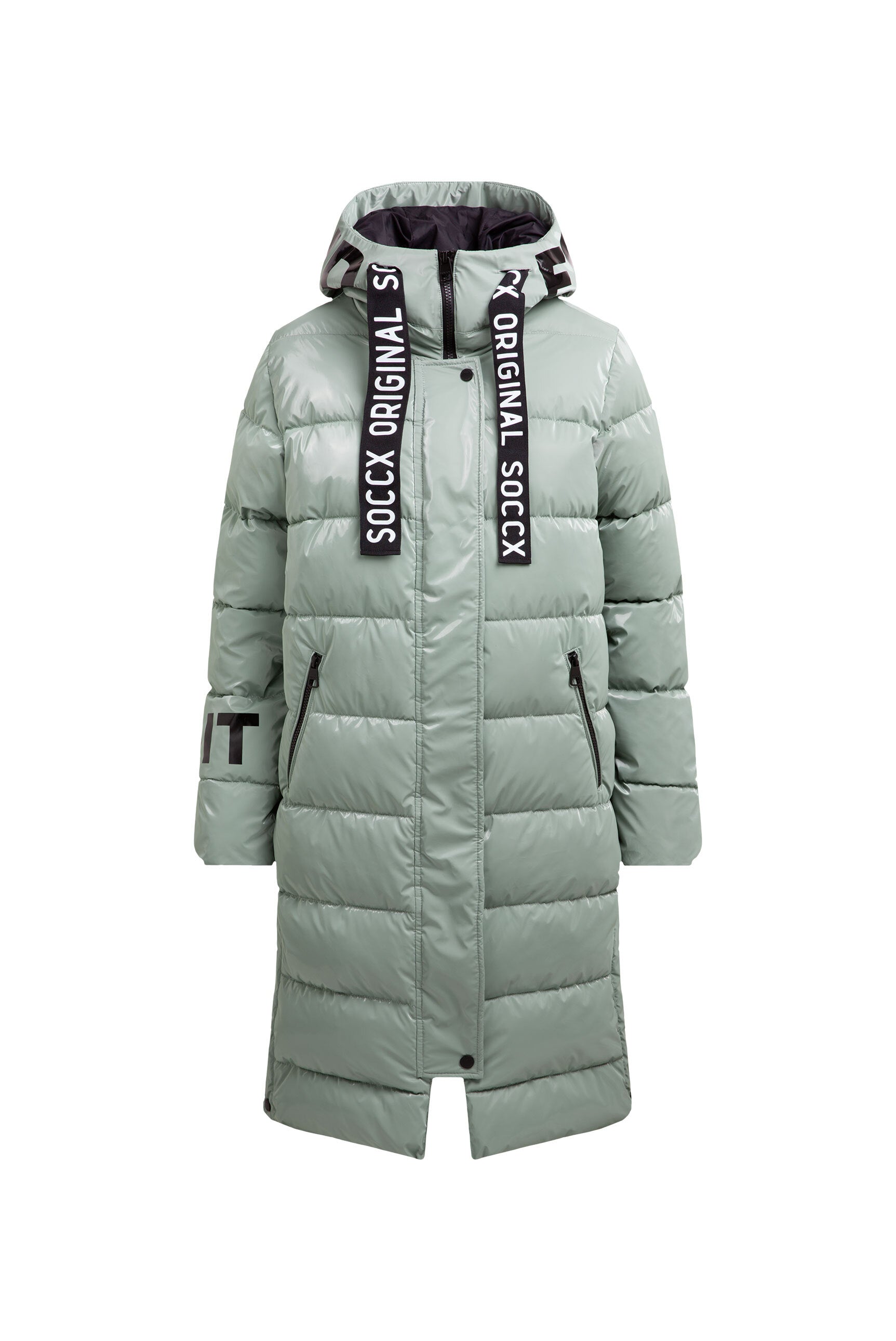 Błyszcząca pikowana parka z wzorami z logo - 1