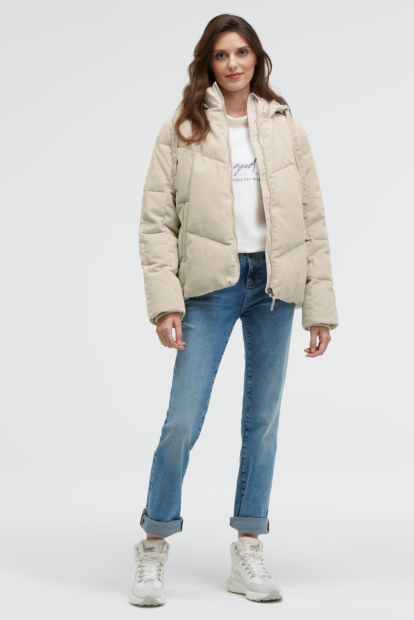 Krótka, pikowana kurtka sztruksowa w tonalnym połączeniu materiałów - 3