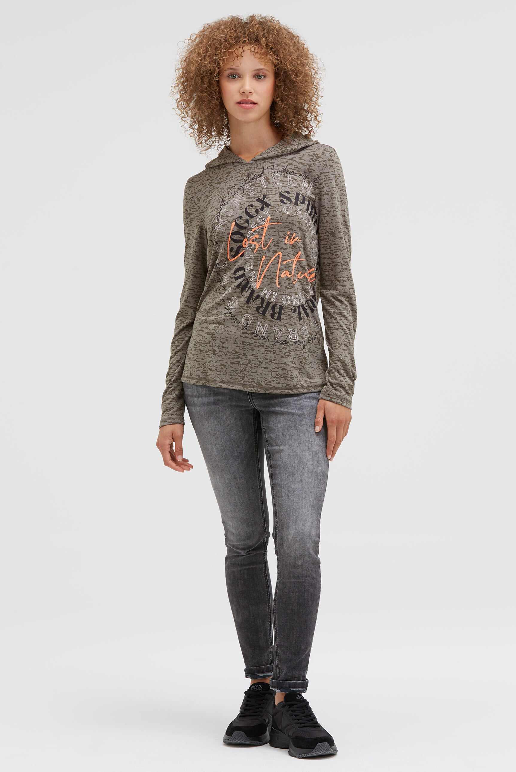 Koszulka z kapturem z efektem wypalania i nadrukiem Artwork - 3