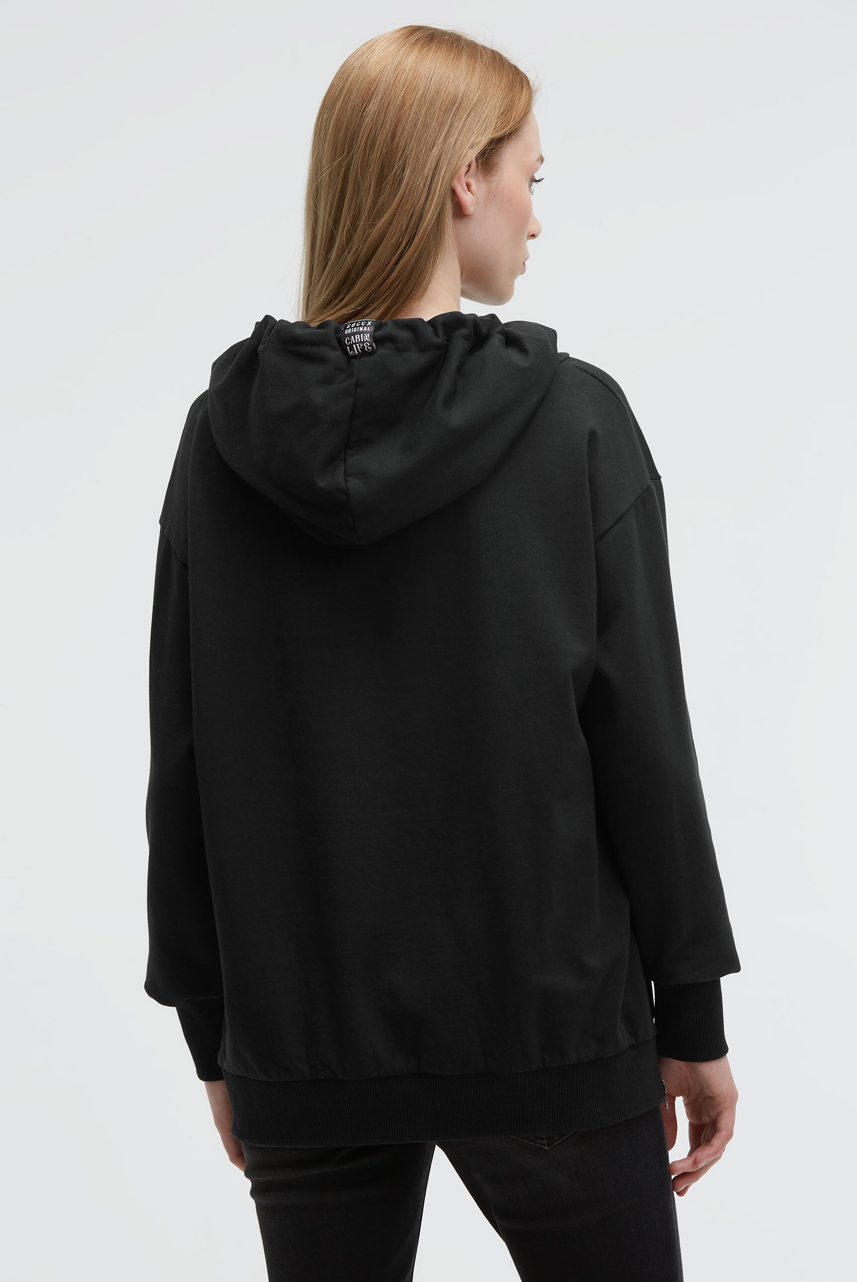 Bluza z kapturem z tonalnym nadrukiem i zamkami - 5