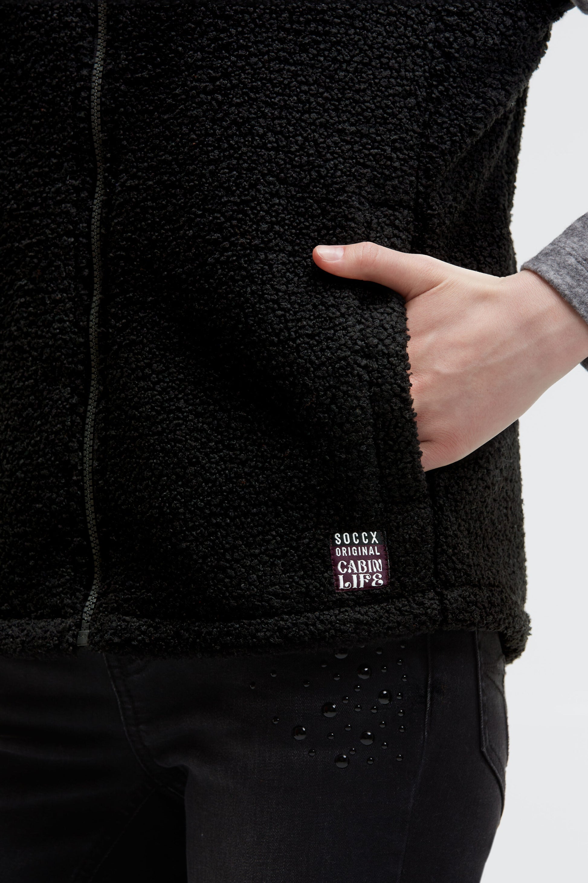 Loop-Fleece-Weste im Materialmix mit Kapuze - 6