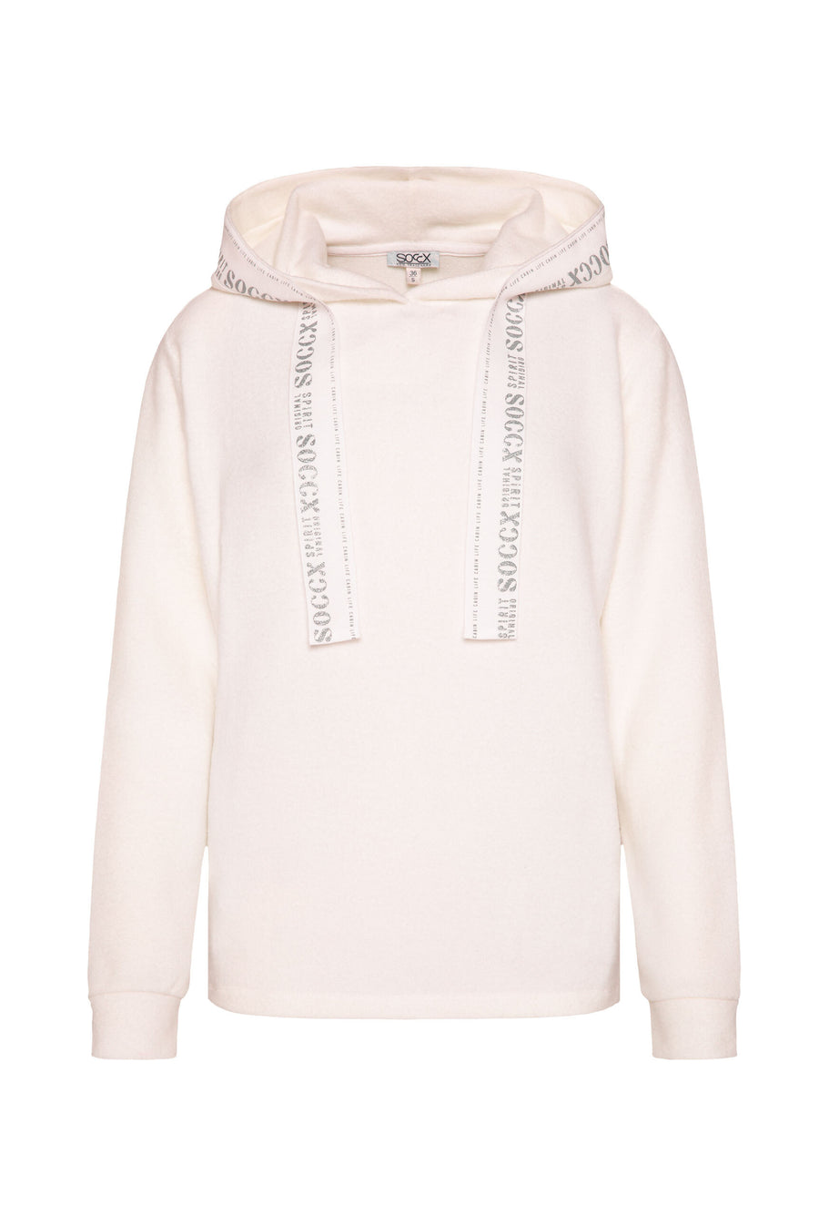Sweter z miękkiej dzianiny z logo na taśmie przy kapturze