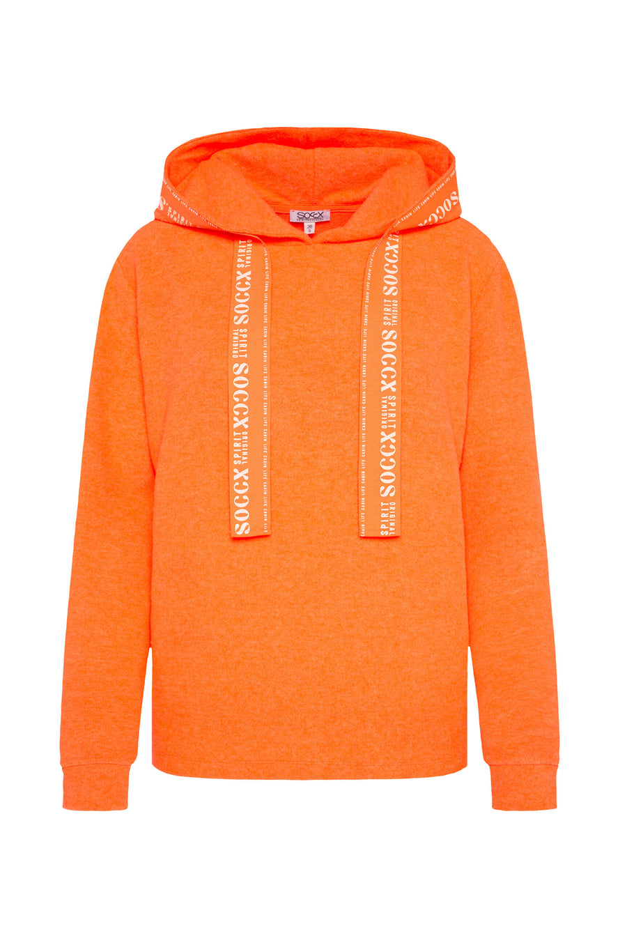 Sweter z miękkiej dzianiny z logo na taśmie przy kapturze