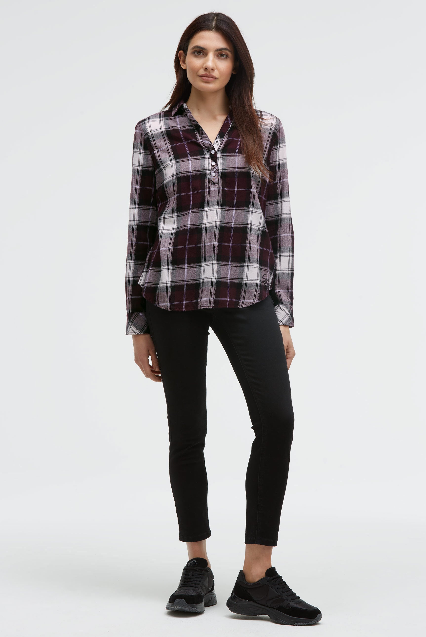 Koszula w kratę z krótką listwą guzikową - 2