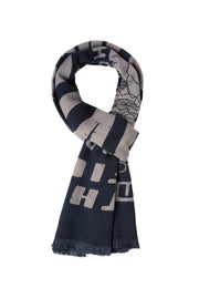 Tkany szal z nadrukiem logo i frędzlami