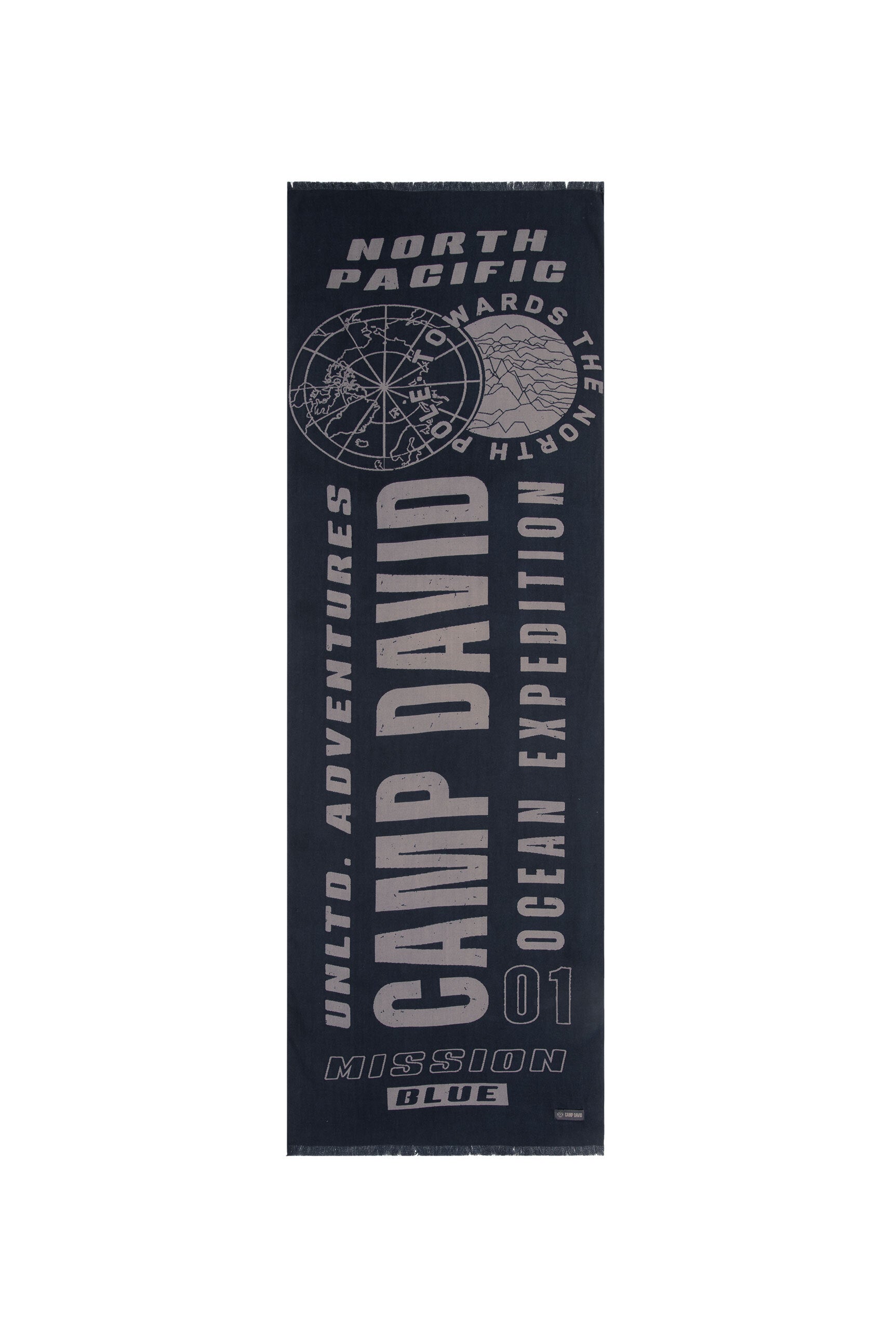 Tkany szal z nadrukiem logo i frędzlami - 4