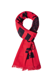 Tkany szal z nadrukiem logo i frędzlami