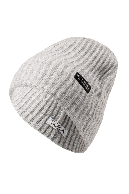 Strickmütze mit Mini-Pailletten grey melange