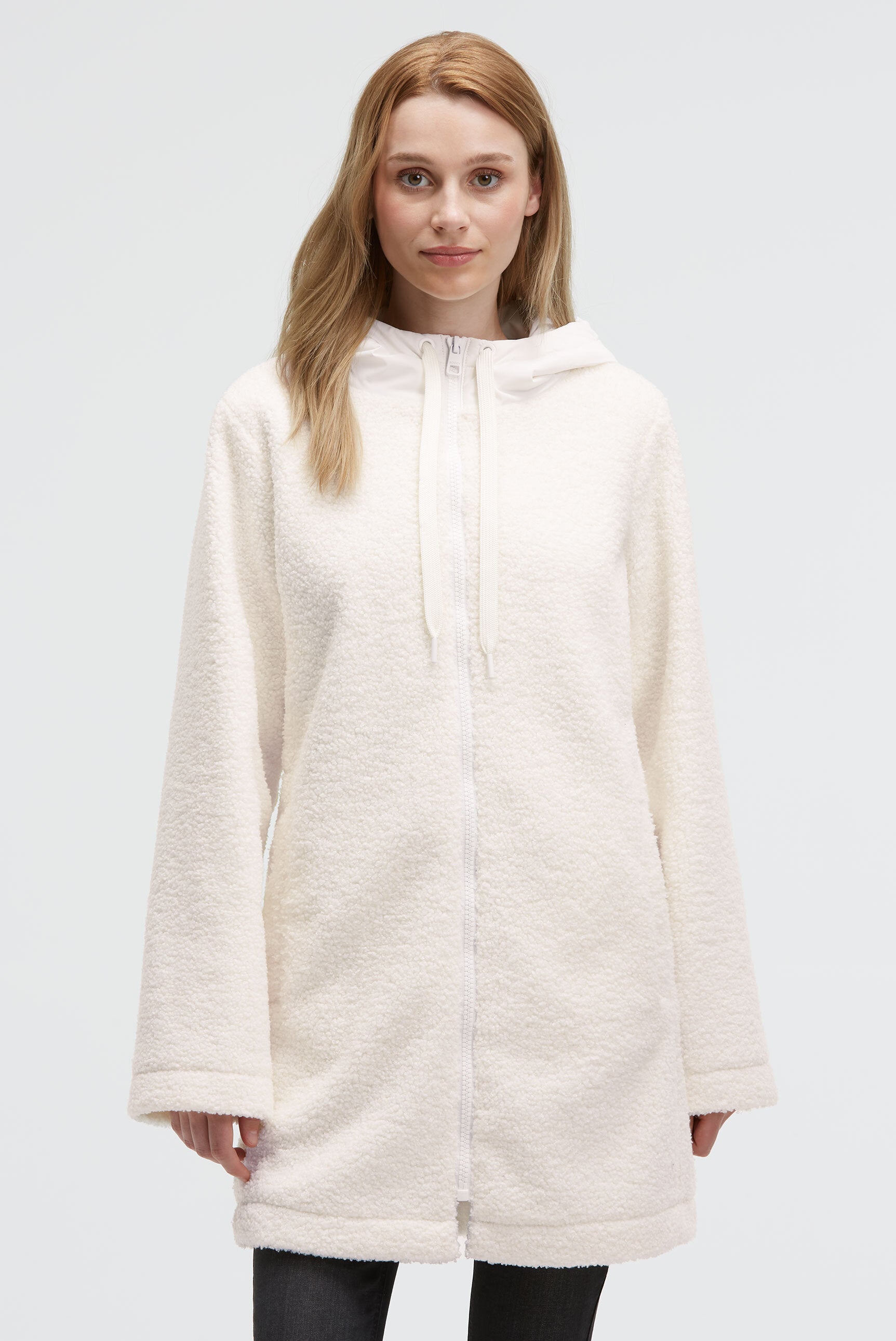 Krótki płaszcz z materiału bouclé z kapturem - 2