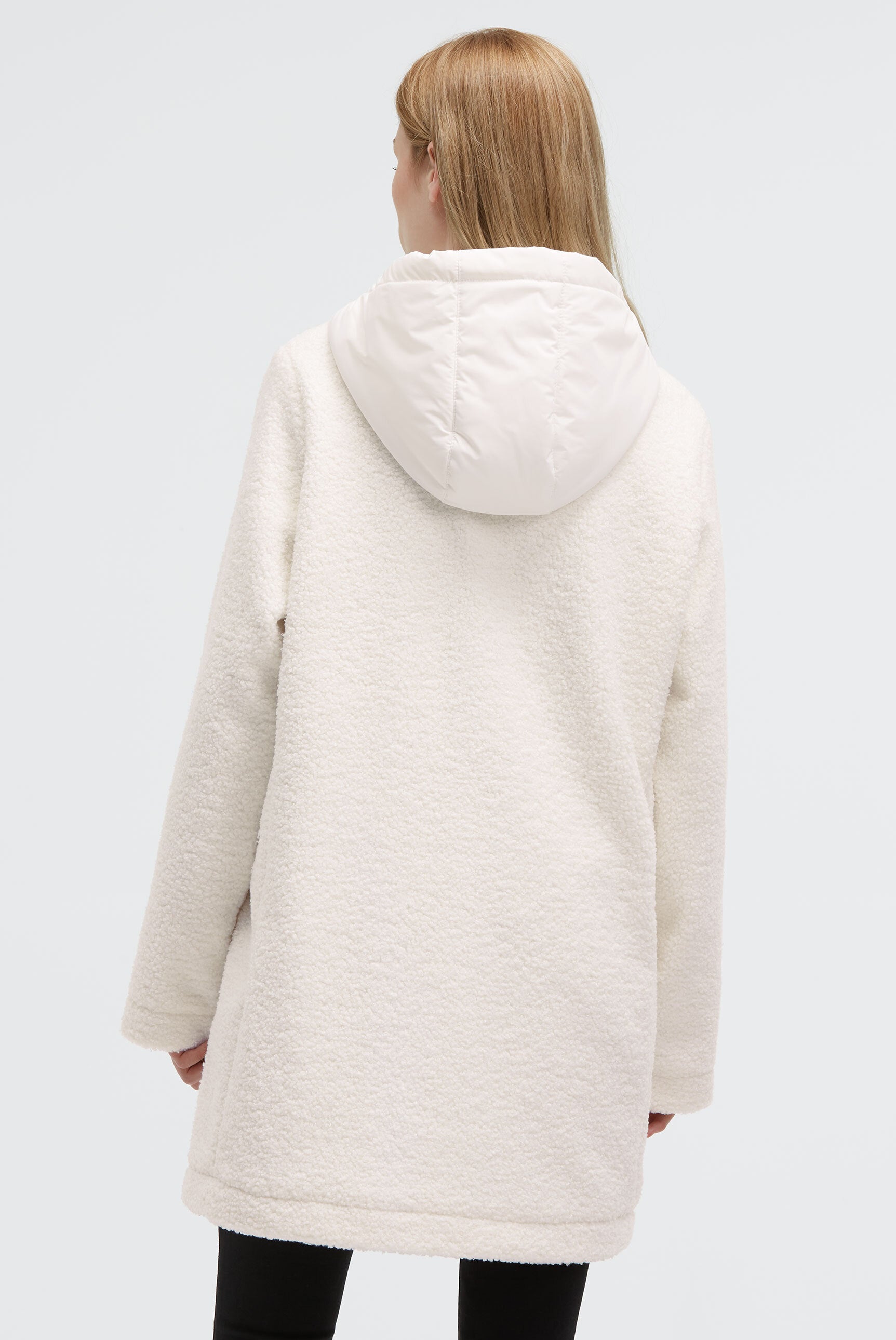 Krótki płaszcz z materiału bouclé z kapturem - 5