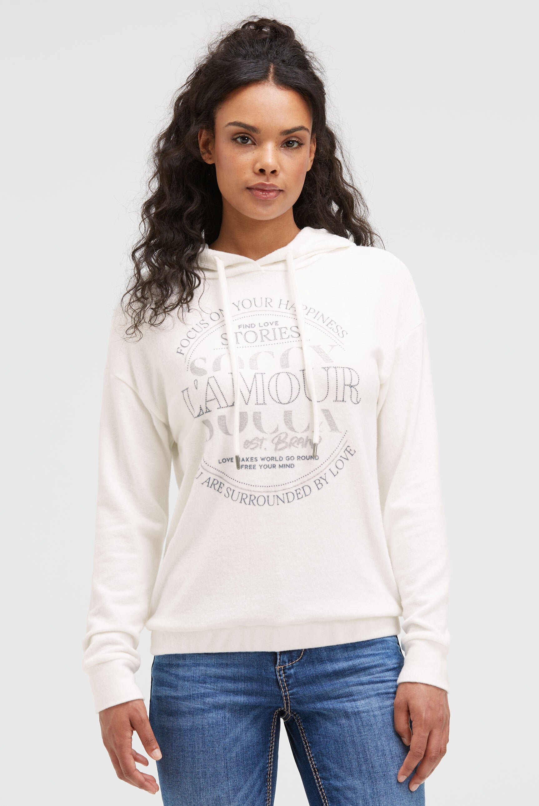 Hoodie aus Flauschstrick mit Glitzer-Print - 2