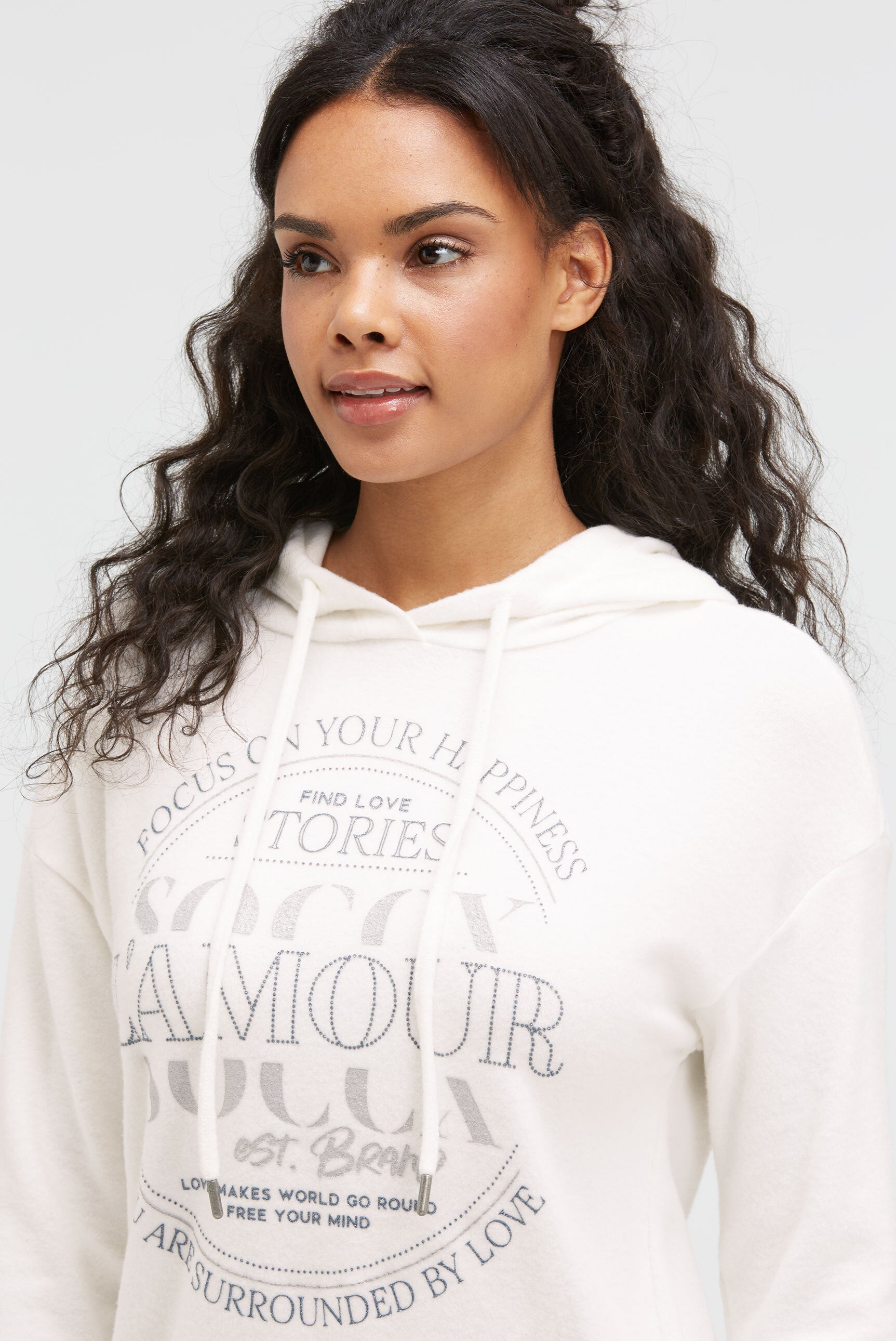 Hoodie aus Flauschstrick mit Glitzer-Print
