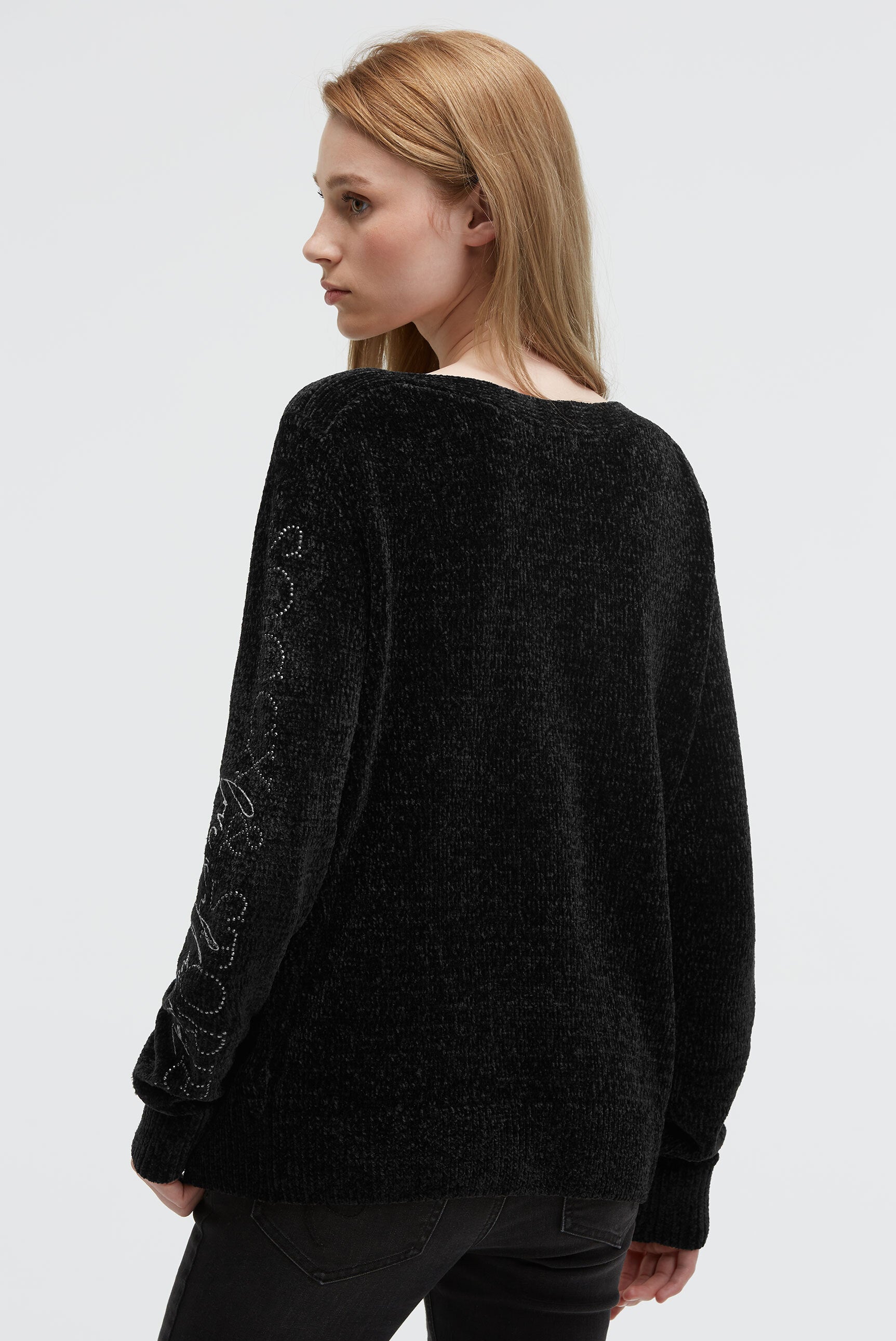 Chenille-Pullover mit Glitzer-Artworks