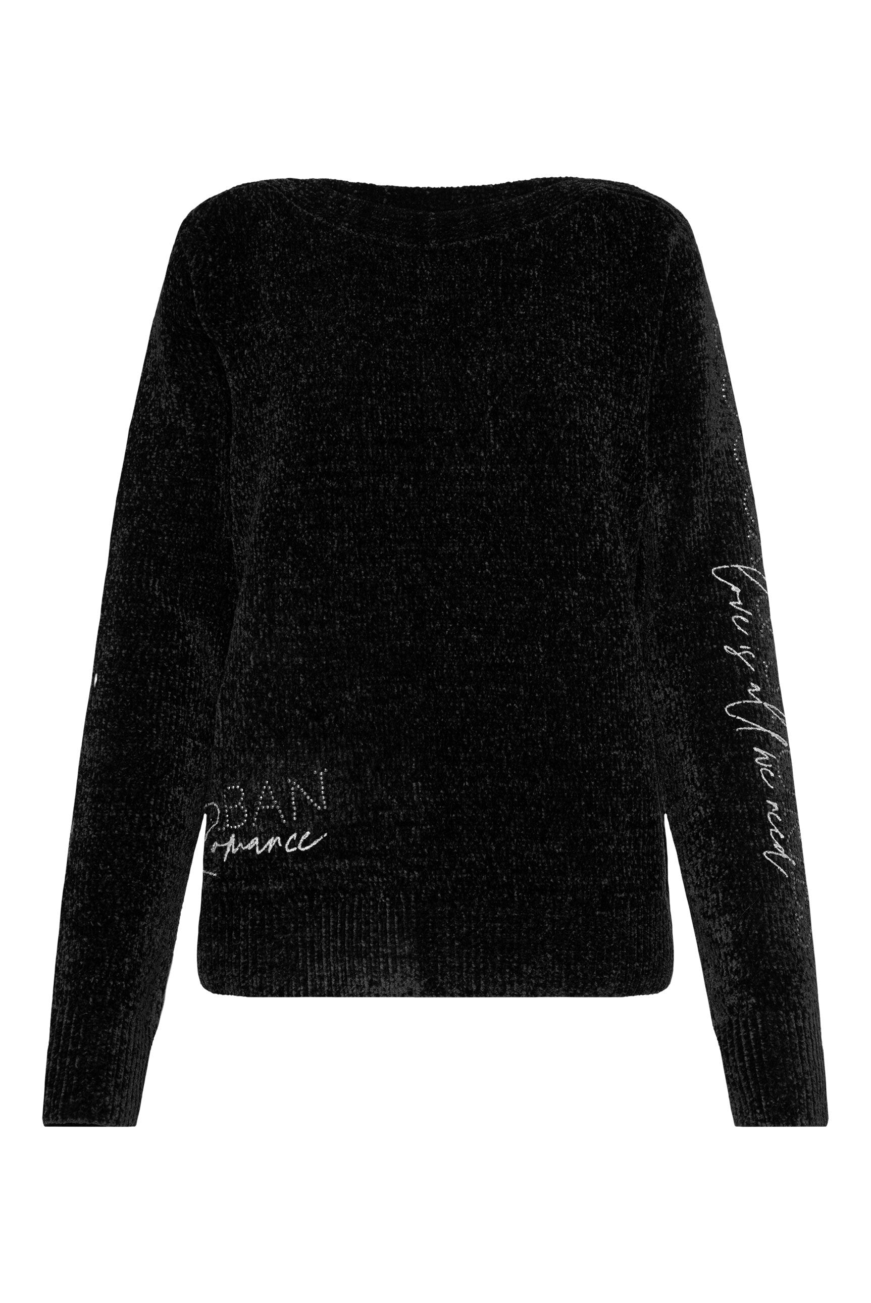 Swetry szenilowe z brokatowymi wzorami