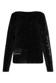 Chenille-Pullover mit Glitzer-Artworks