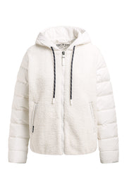 Krótka kurtka w mieszance materiałów z kapturem